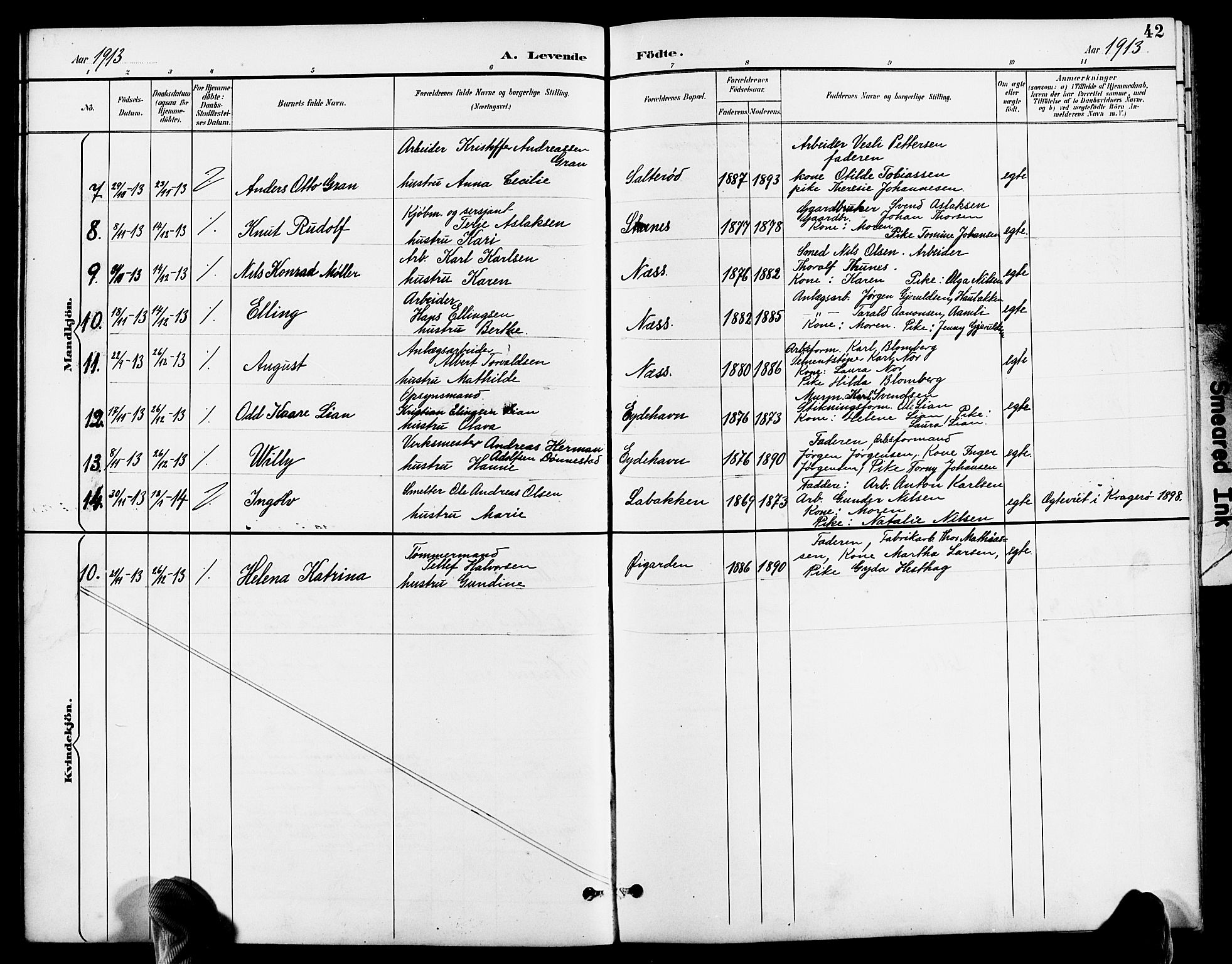 Austre Moland sokneprestkontor, AV/SAK-1111-0001/F/Fb/Fbb/L0002: Parish register (copy) no. B 2, 1894-1918, p. 42