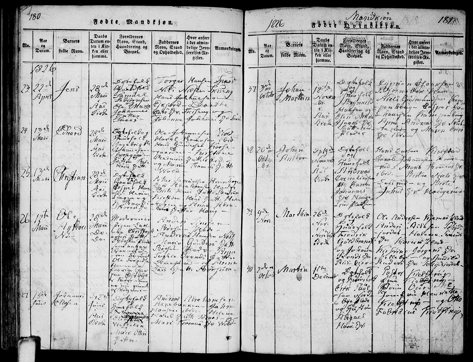 Ås prestekontor Kirkebøker, SAO/A-10894/F/Fa/L0004: Parish register (official) no. I 4, 1818-1826, p. 180-181