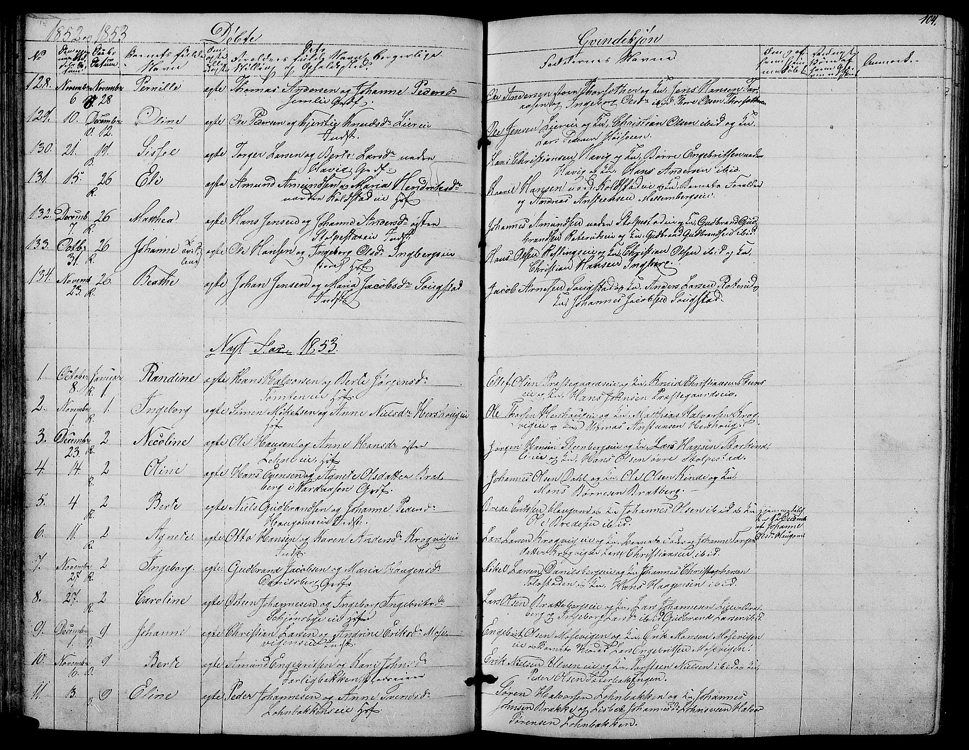 Ringsaker prestekontor, AV/SAH-PREST-014/L/La/L0006: Parish register (copy) no. 6, 1851-1860, p. 104