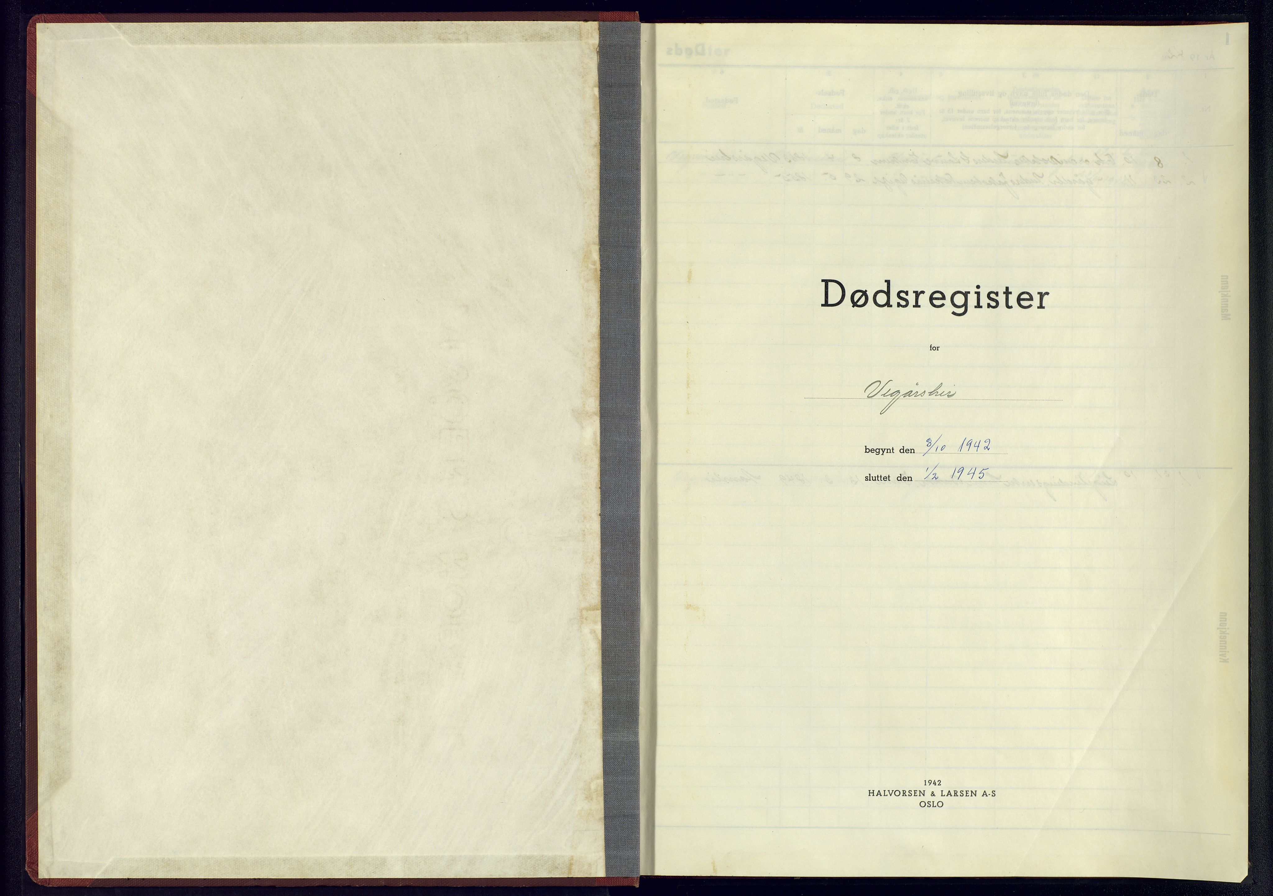 Gjerstad sokneprestkontor, SAK/1111-0014/J/Je/L0006: A-VI-8 - Dødsfallsregister Vegårshei, 1942-1945