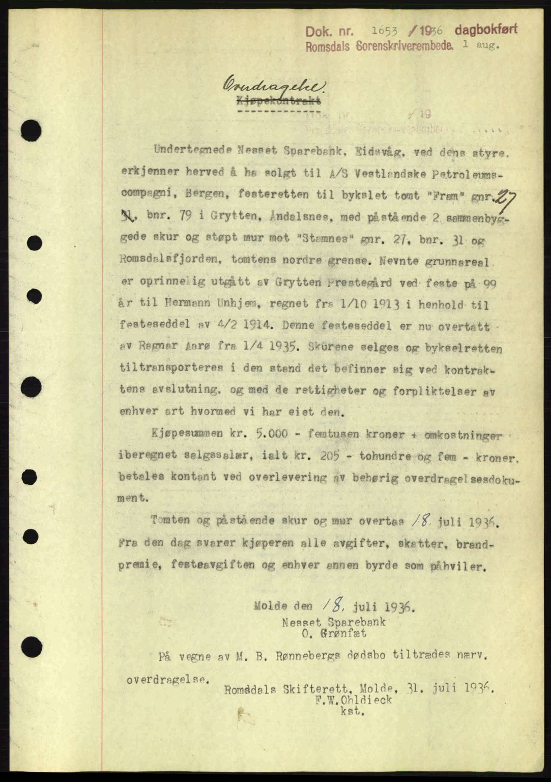 Romsdal sorenskriveri, AV/SAT-A-4149/1/2/2C: Mortgage book no. A1, 1936-1936, Diary no: : 1649/1936