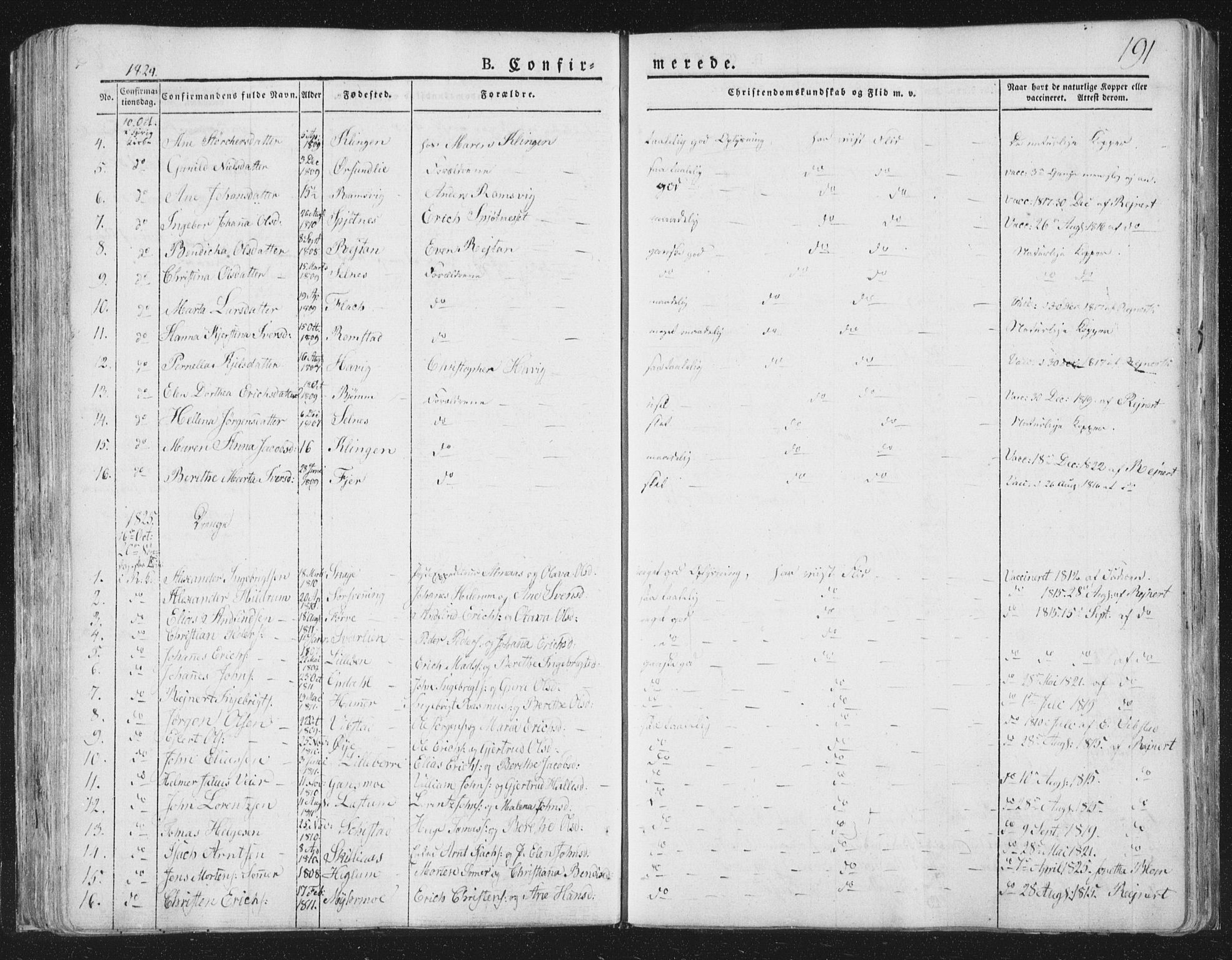 Ministerialprotokoller, klokkerbøker og fødselsregistre - Nord-Trøndelag, AV/SAT-A-1458/764/L0551: Parish register (official) no. 764A07a, 1824-1864, p. 191