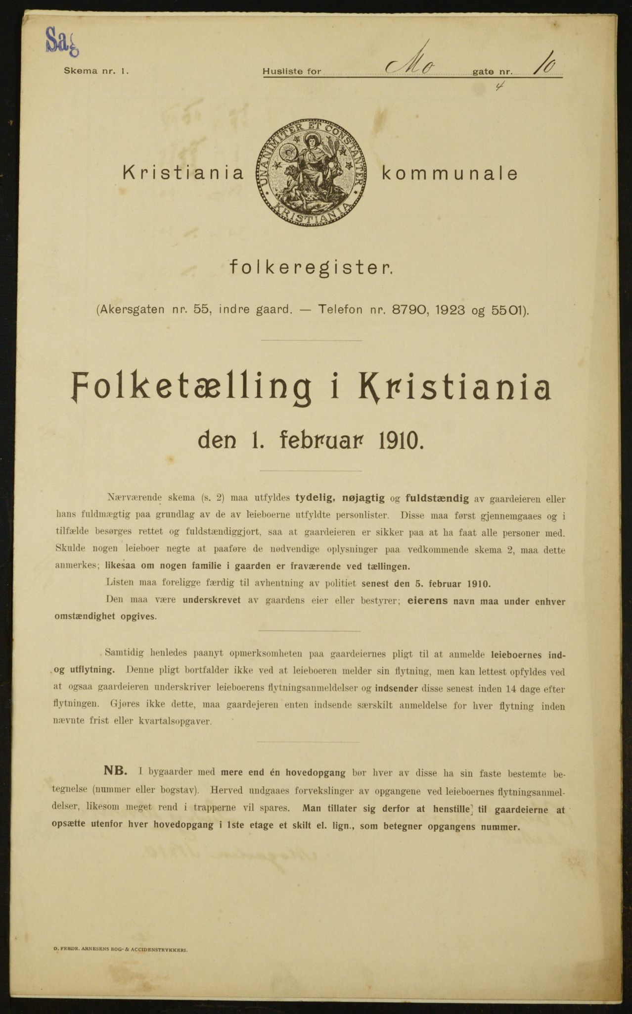 OBA, Municipal Census 1910 for Kristiania, 1910, p. 63288