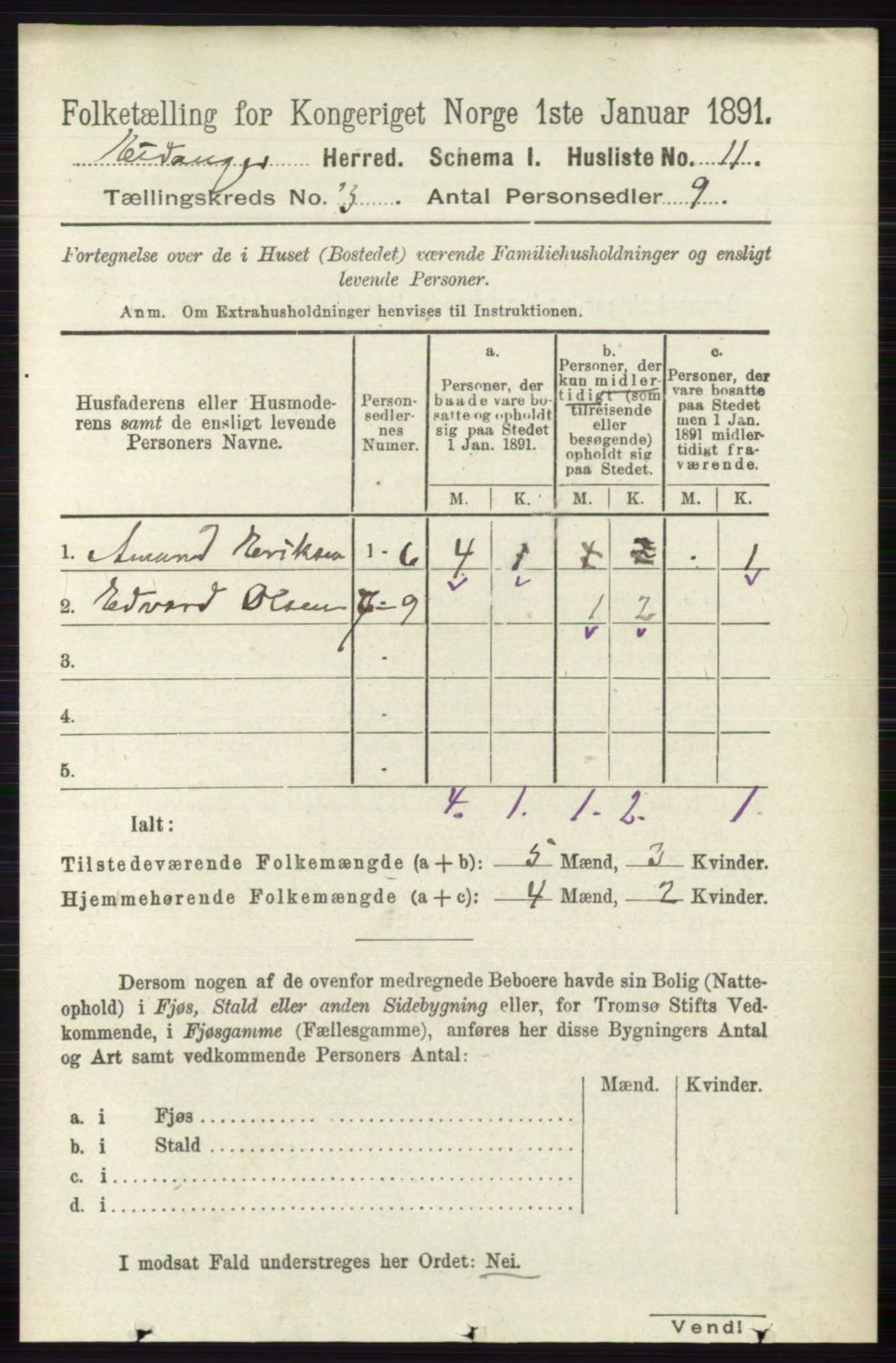 RA, 1891 census for 0813 Eidanger, 1891, p. 1458