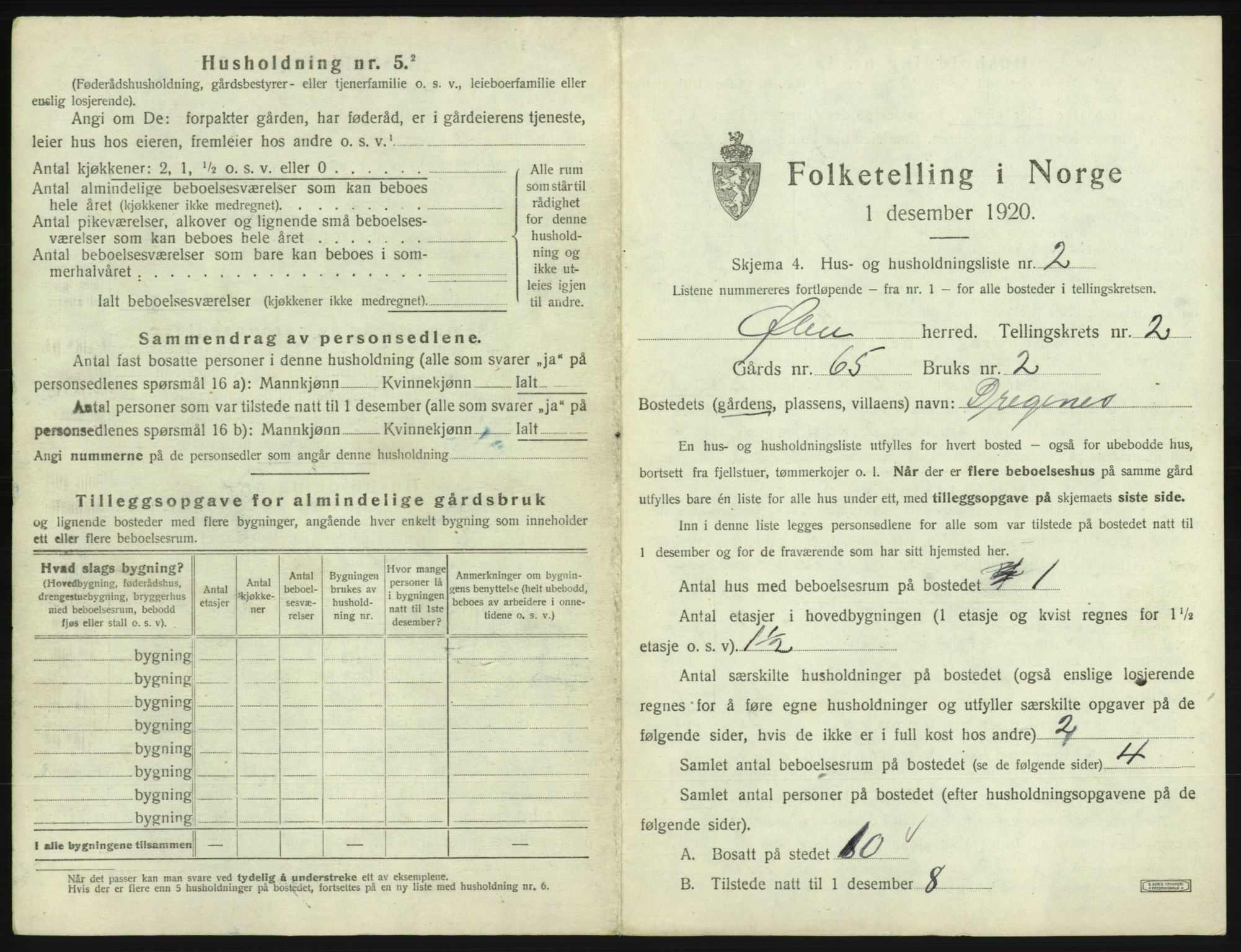 SAB, 1920 census for Ølen, 1920, p. 64