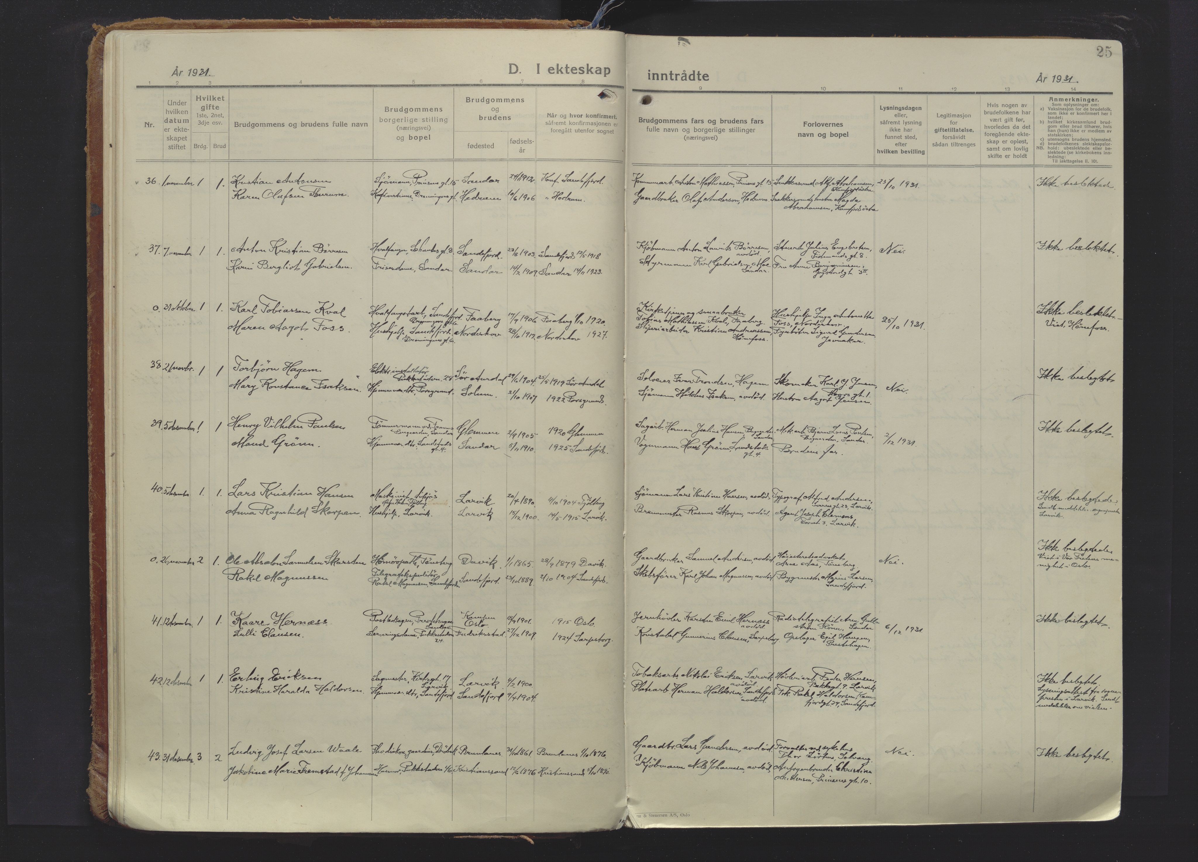 Sandefjord kirkebøker, SAKO/A-315/F/Fa/L0009: Parish register (official) no. 9, 1926-1945, p. 25