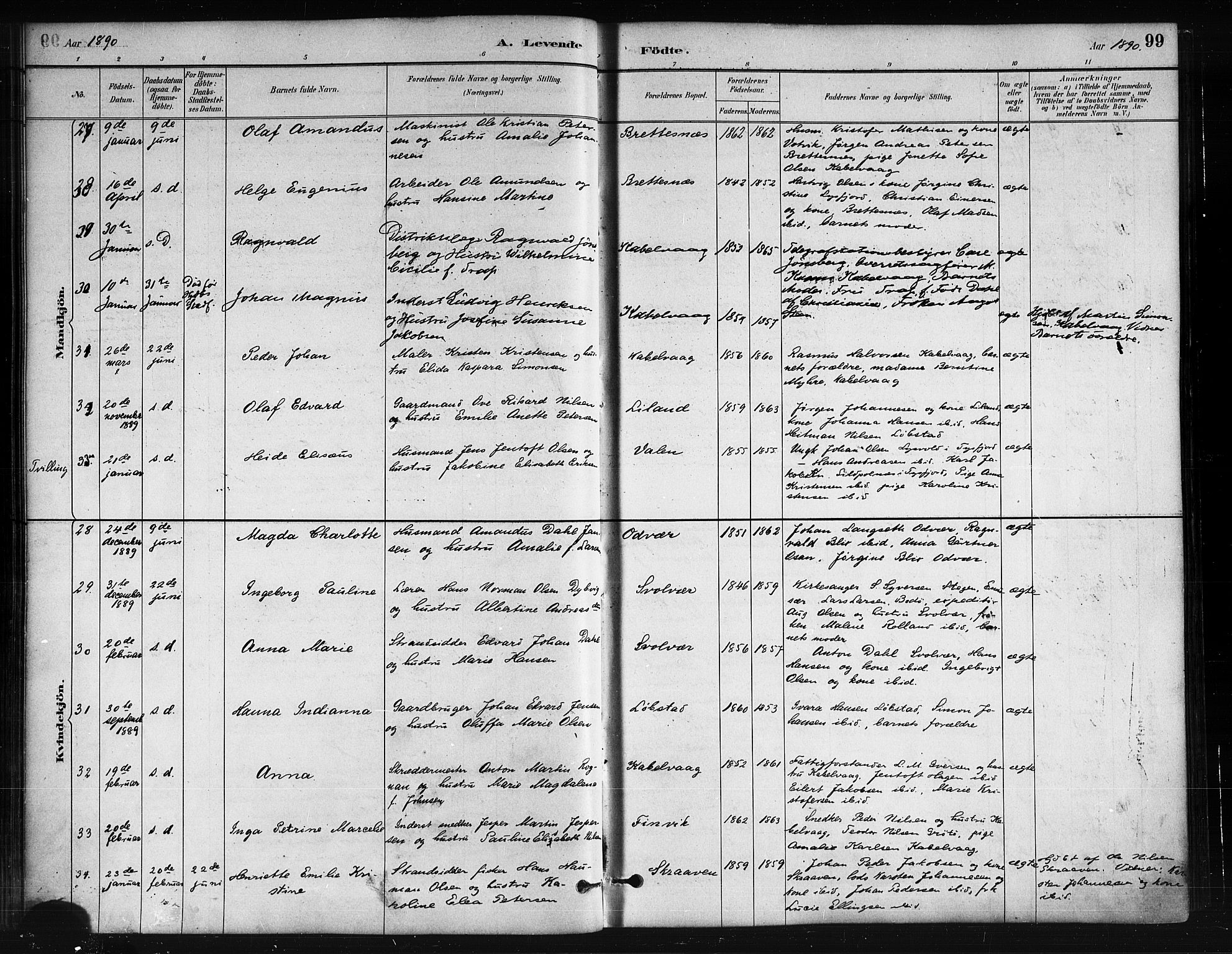 Ministerialprotokoller, klokkerbøker og fødselsregistre - Nordland, AV/SAT-A-1459/874/L1059: Parish register (official) no. 874A03, 1884-1890, p. 99