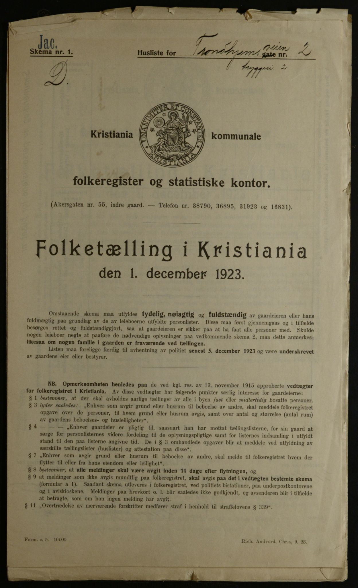 OBA, Municipal Census 1923 for Kristiania, 1923, p. 127746