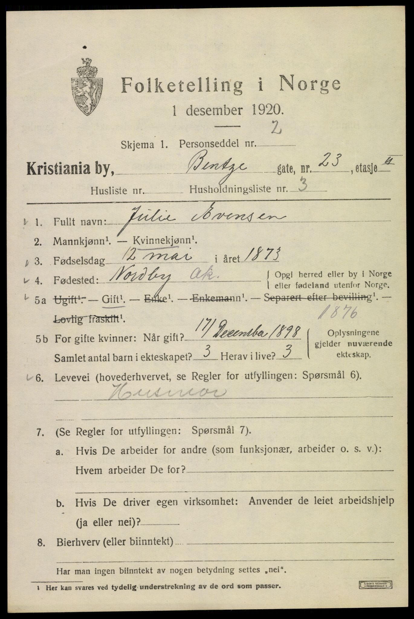 SAO, 1920 census for Kristiania, 1920, p. 152005