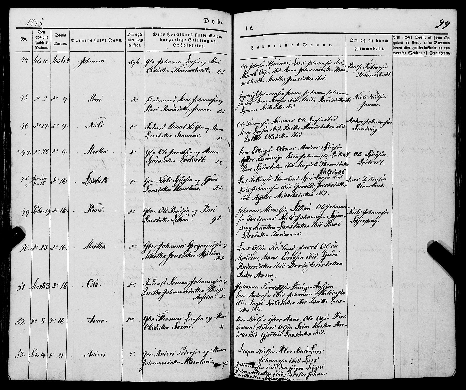 Haus sokneprestembete, AV/SAB-A-75601/H/Haa: Parish register (official) no. A 15, 1838-1847, p. 99