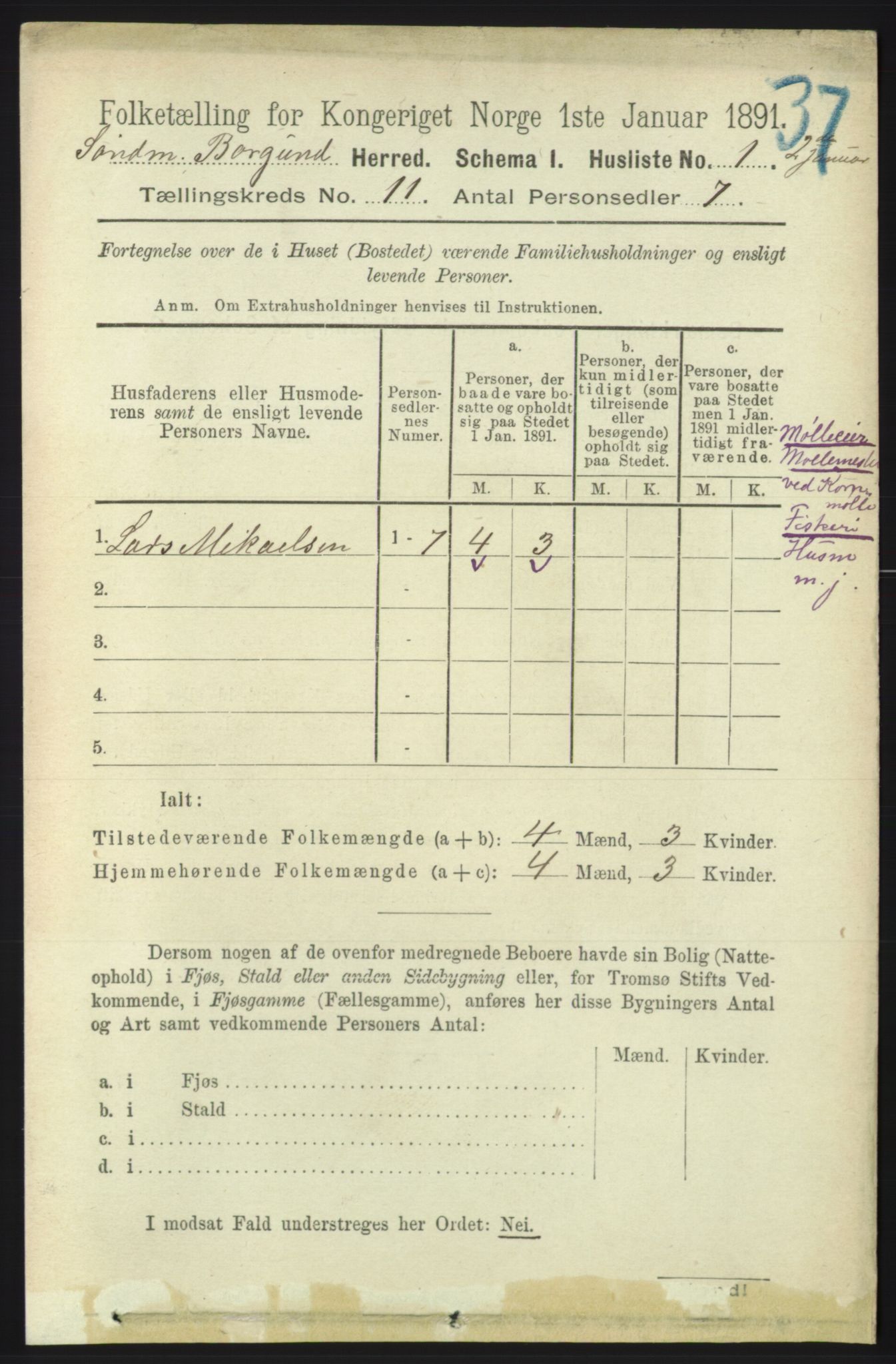 RA, 1891 census for 1531 Borgund, 1891, p. 2689