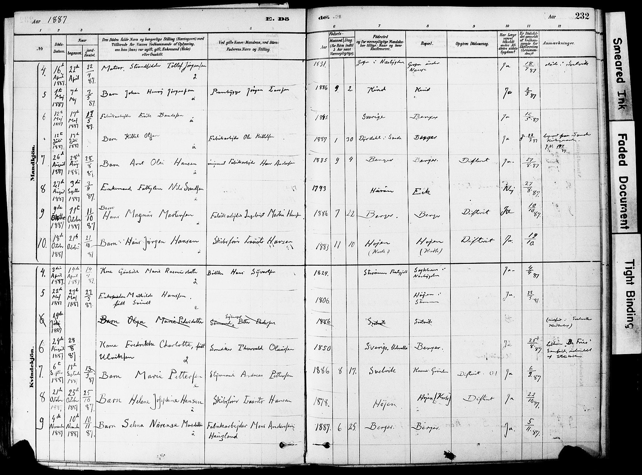 Strømm kirkebøker, AV/SAKO-A-322/F/Fa/L0004: Parish register (official) no. I 4, 1878-1899, p. 232