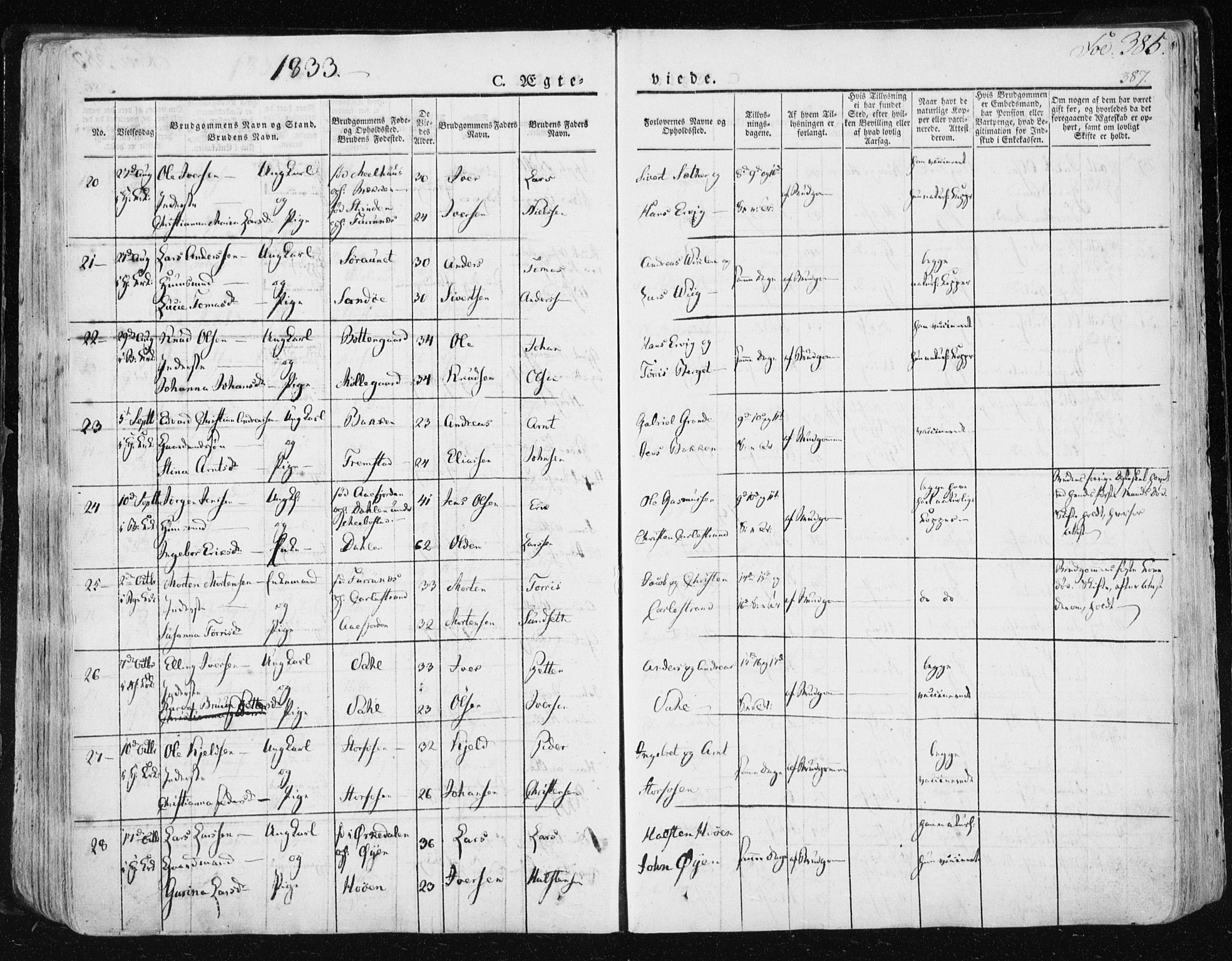 Ministerialprotokoller, klokkerbøker og fødselsregistre - Sør-Trøndelag, AV/SAT-A-1456/659/L0735: Parish register (official) no. 659A05, 1826-1841, p. 386