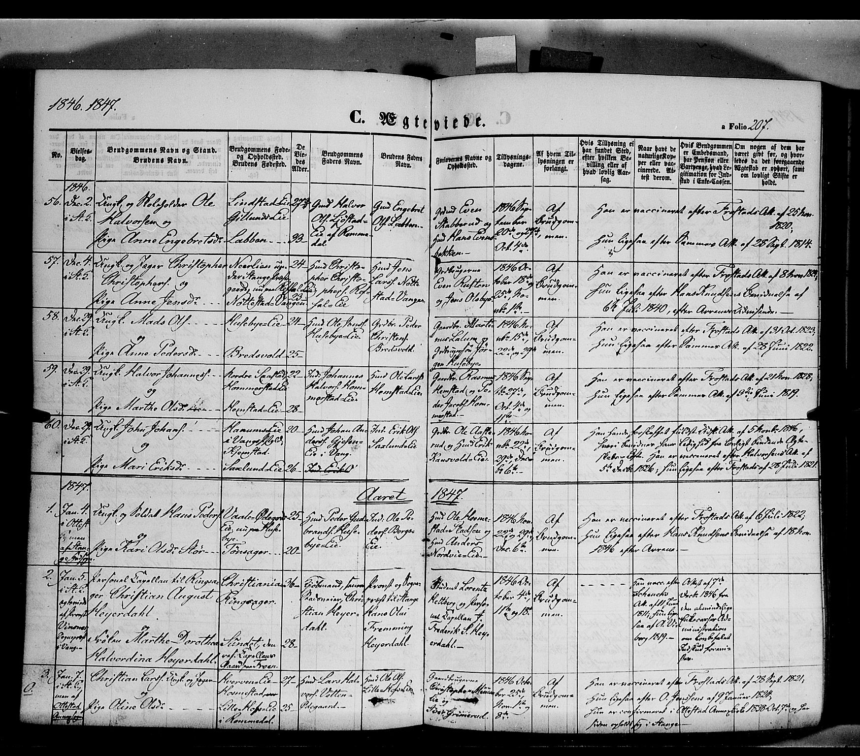 Stange prestekontor, SAH/PREST-002/K/L0011: Parish register (official) no. 11, 1846-1852, p. 207