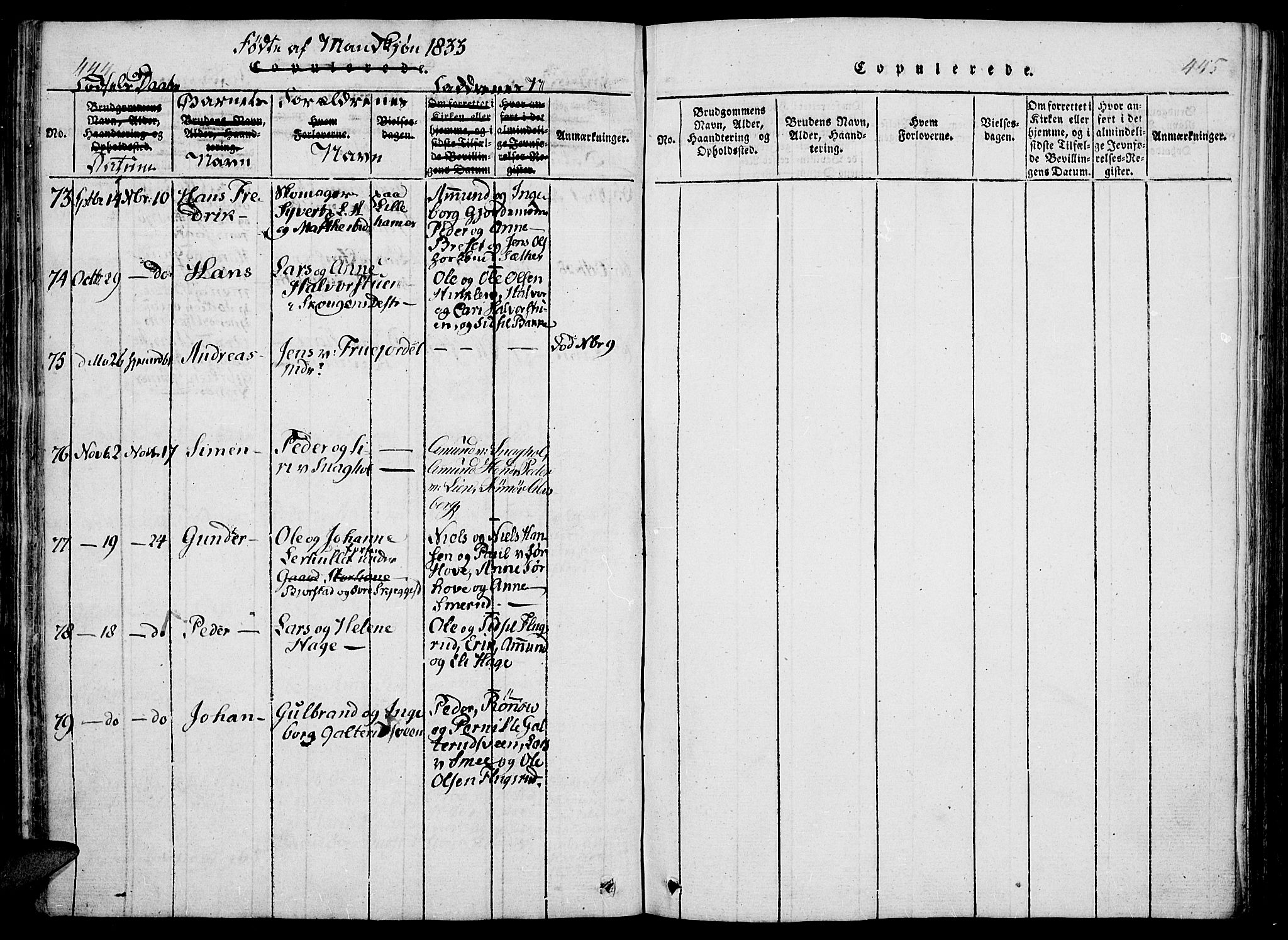Fåberg prestekontor, SAH/PREST-086/H/Ha/Haa/L0003: Parish register (official) no. 3, 1818-1833, p. 444-445