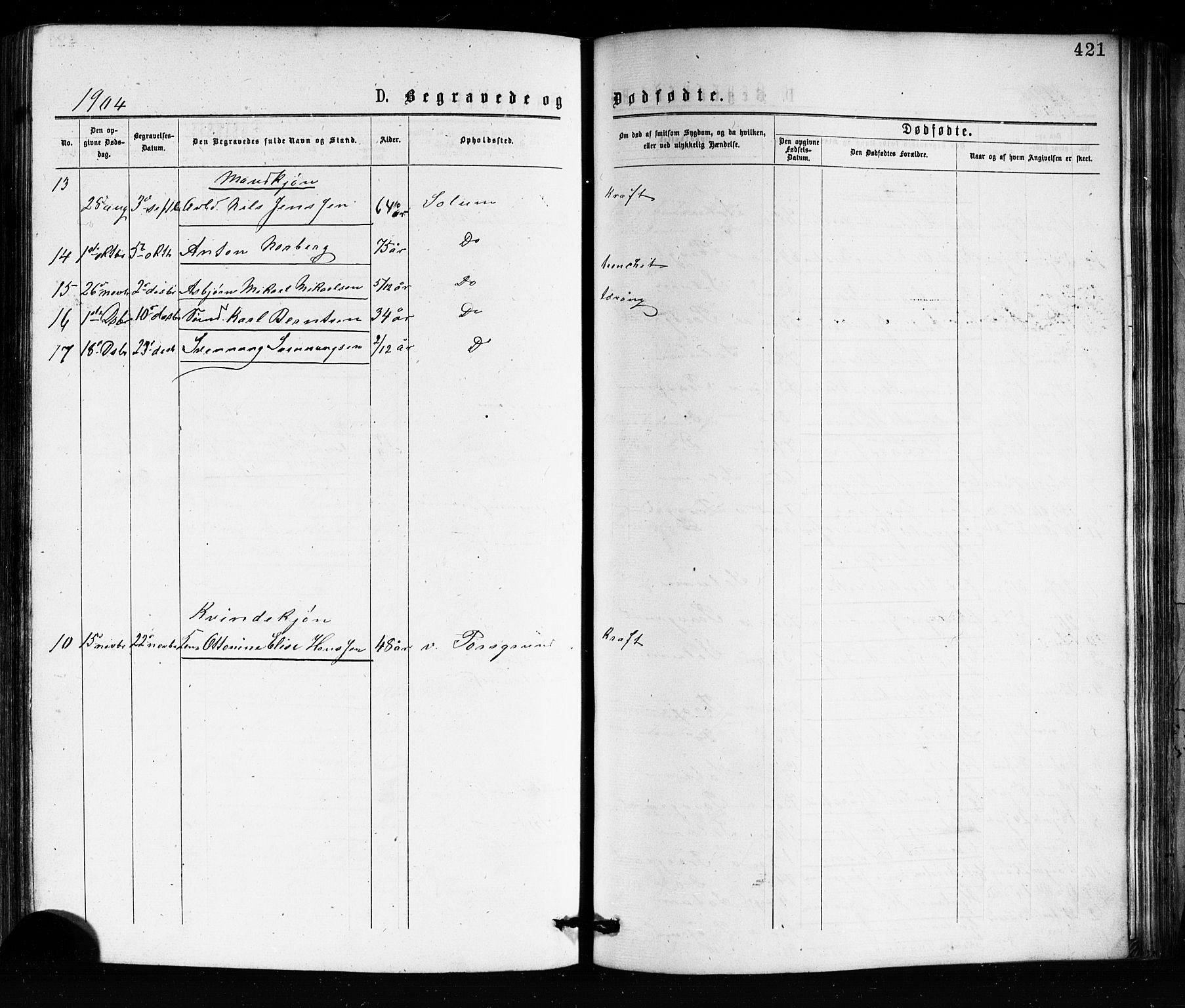 Porsgrunn kirkebøker , SAKO/A-104/G/Ga/L0003: Parish register (copy) no. I 3, 1877-1915, p. 421