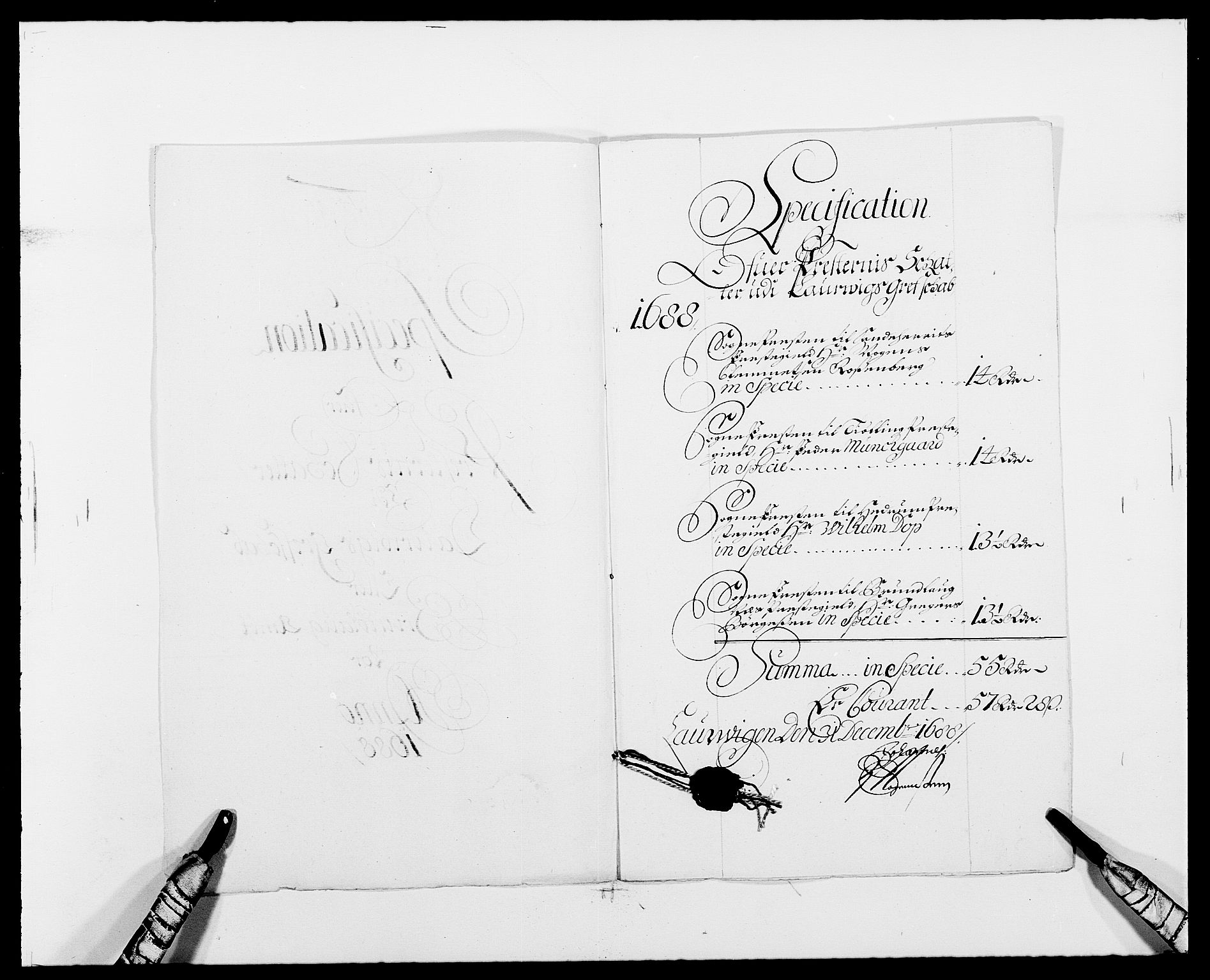 Rentekammeret inntil 1814, Reviderte regnskaper, Fogderegnskap, RA/EA-4092/R33/L1971: Fogderegnskap Larvik grevskap, 1688-1689, p. 126