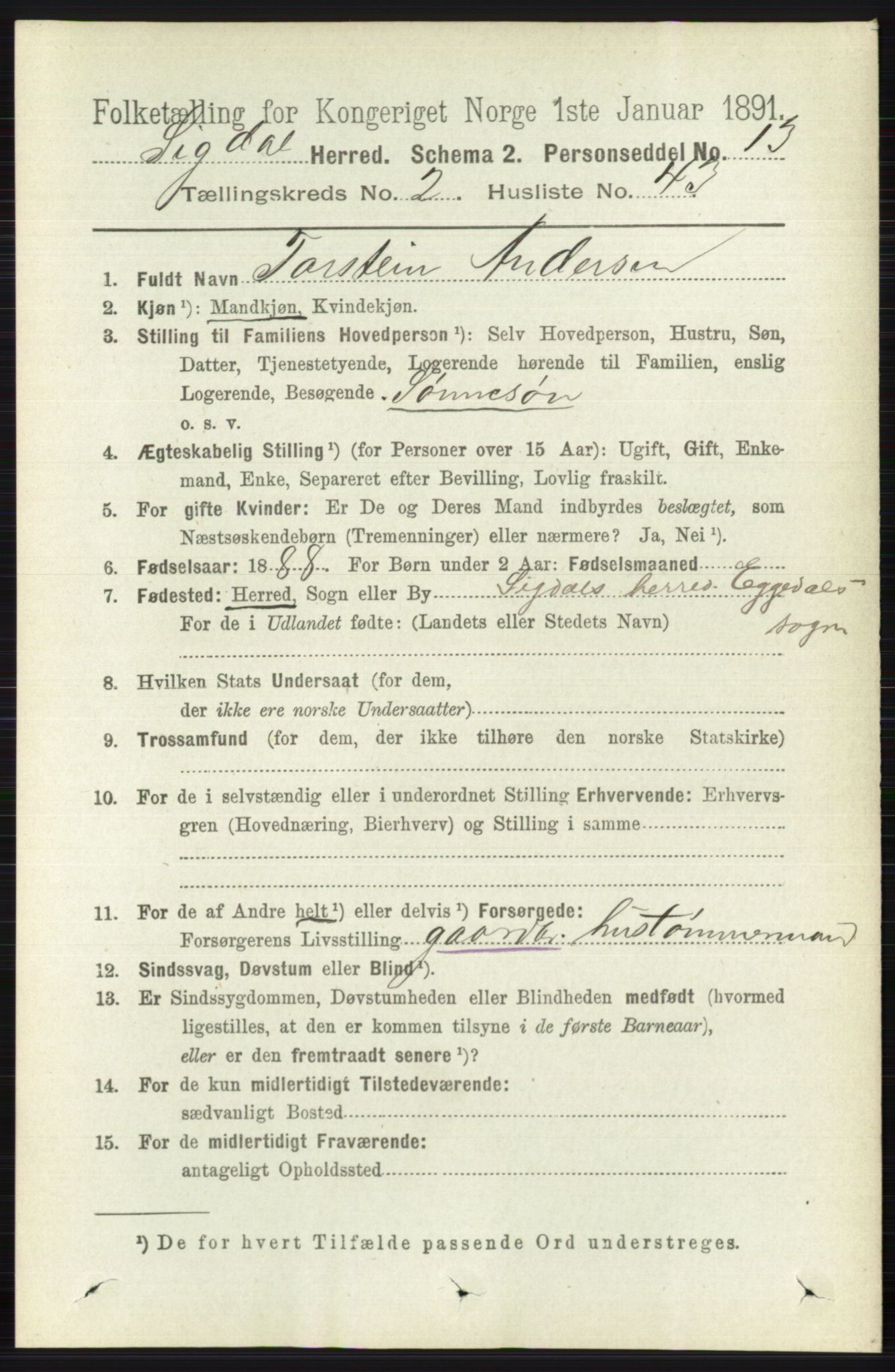 RA, 1891 census for 0621 Sigdal, 1891, p. 4146