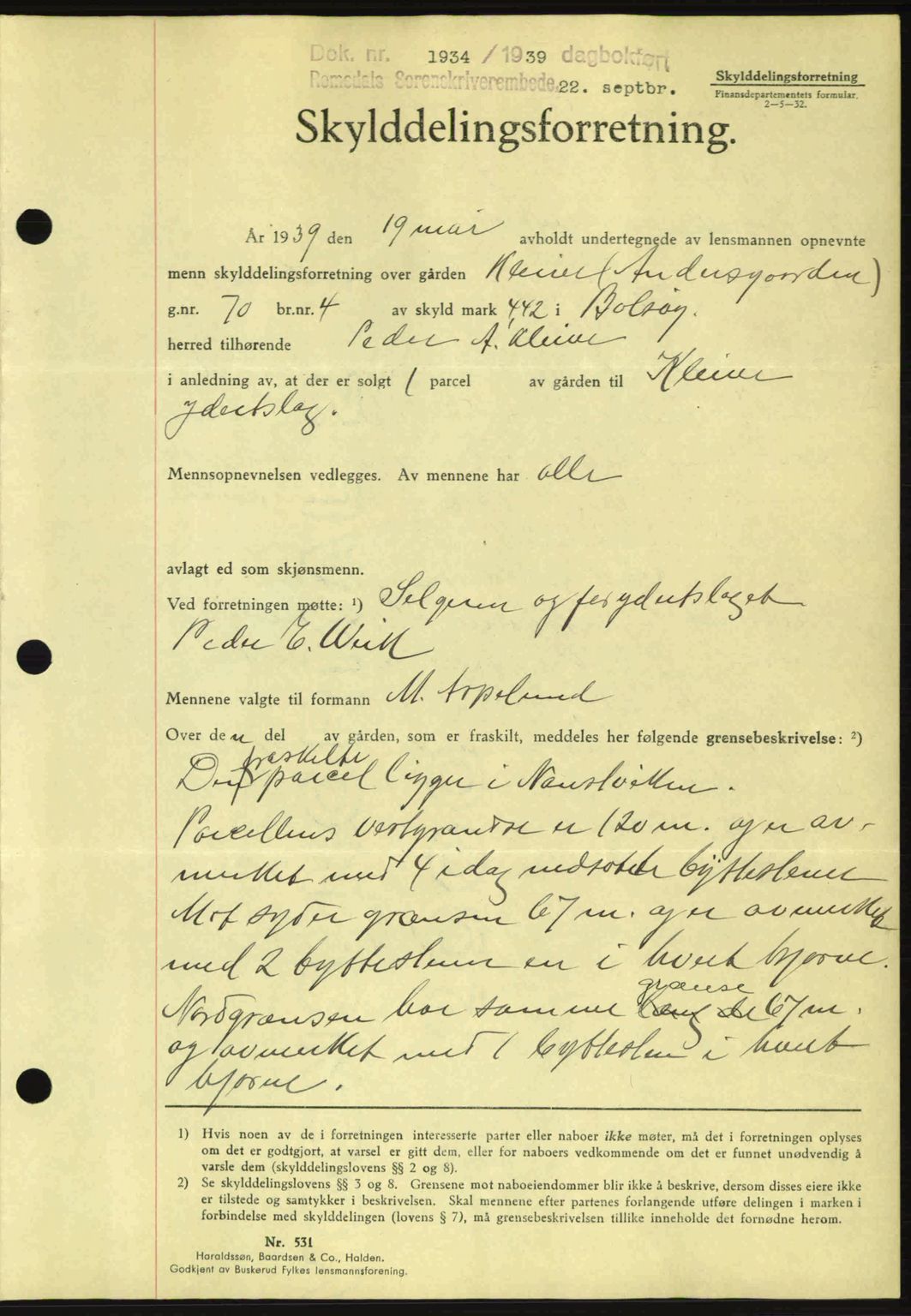 Romsdal sorenskriveri, AV/SAT-A-4149/1/2/2C: Mortgage book no. A7, 1939-1939, Diary no: : 1934/1939