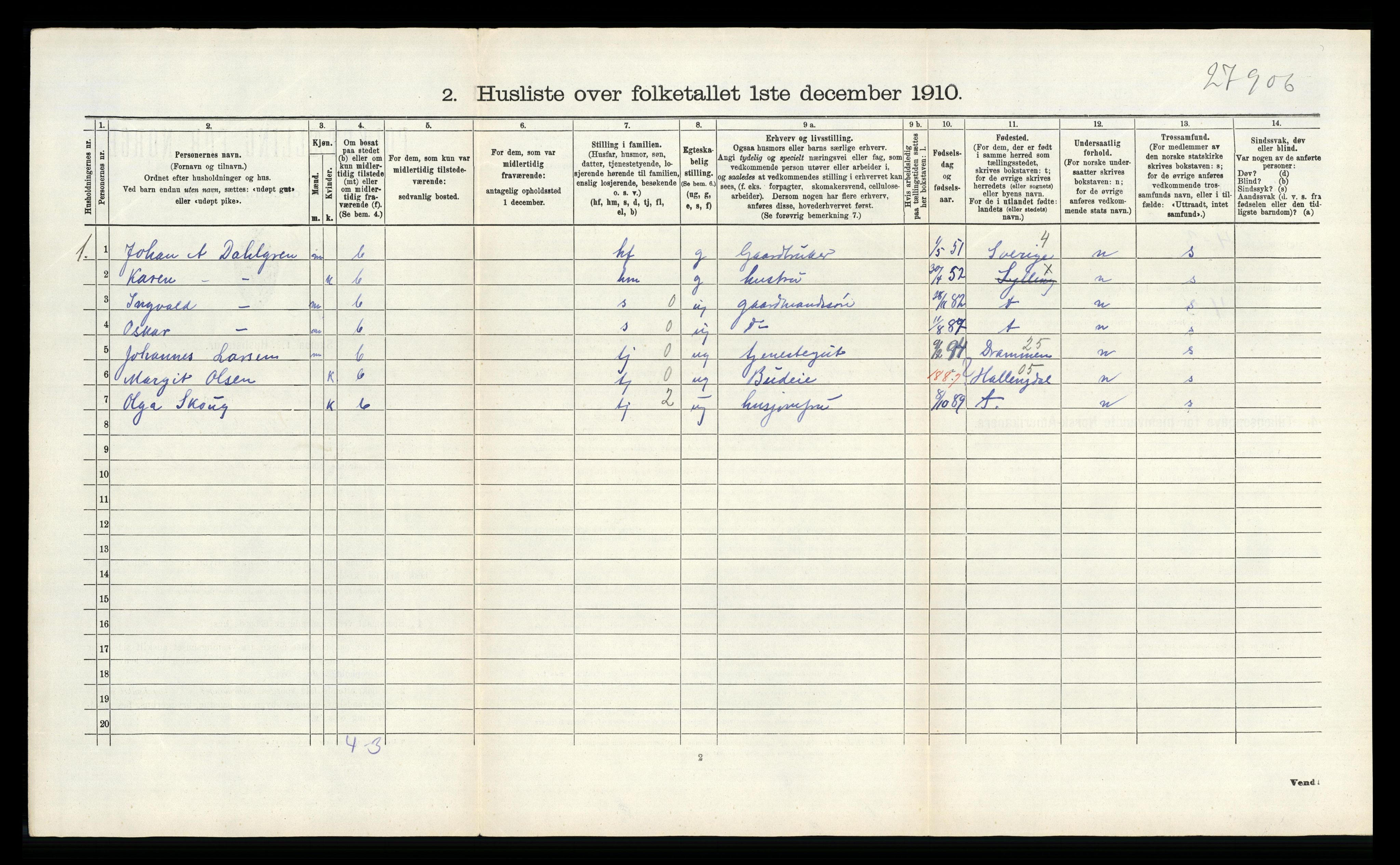 RA, 1910 census for Lier, 1910, p. 1521