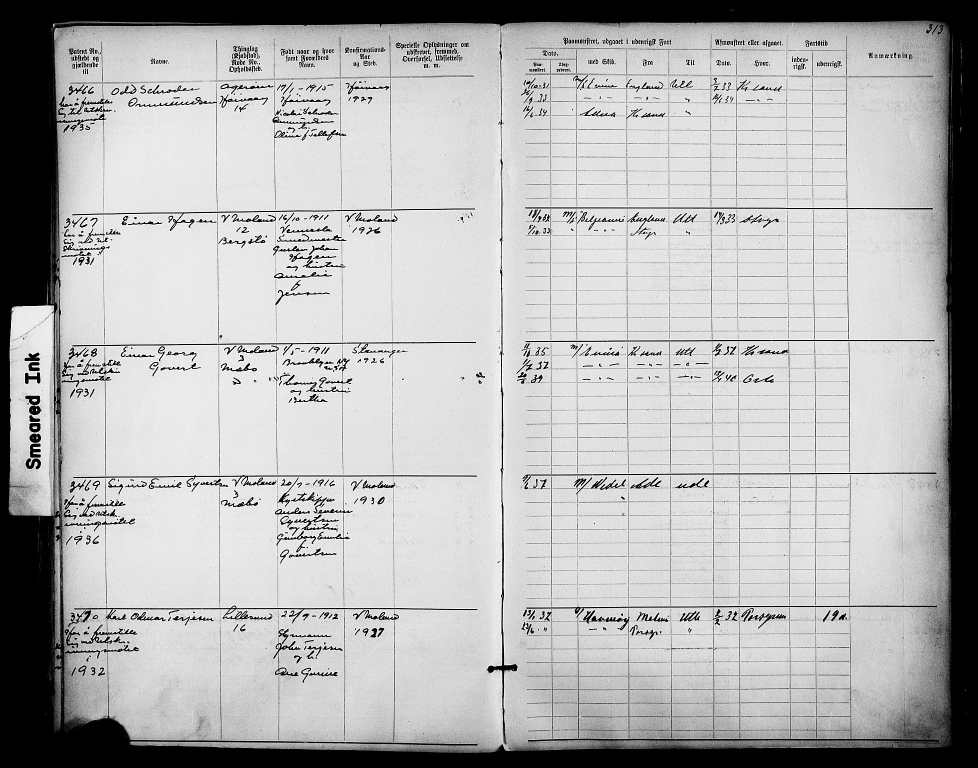 Lillesand mønstringskrets, AV/SAK-2031-0014/F/Fa/L0003: Annotasjonsrulle nr 1911-3489 med register, W-9, 1891-1932, p. 357