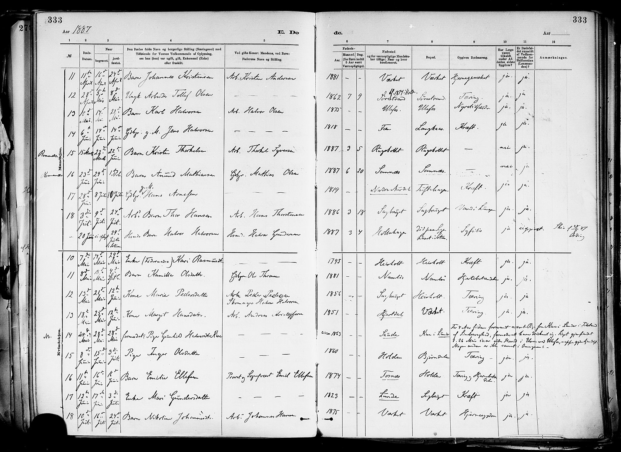 Holla kirkebøker, SAKO/A-272/F/Fa/L0008: Parish register (official) no. 8, 1882-1897, p. 333