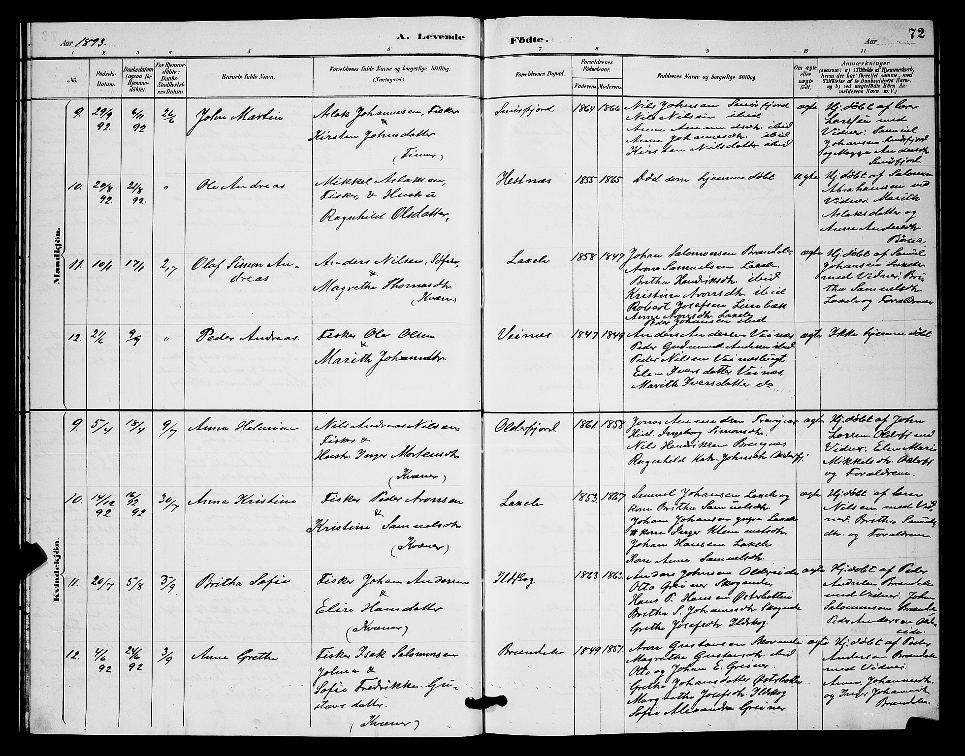 Kistrand/Porsanger sokneprestembete, AV/SATØ-S-1351/H/Hb/L0004.klokk: Parish register (copy) no. 4, 1885-1894, p. 72