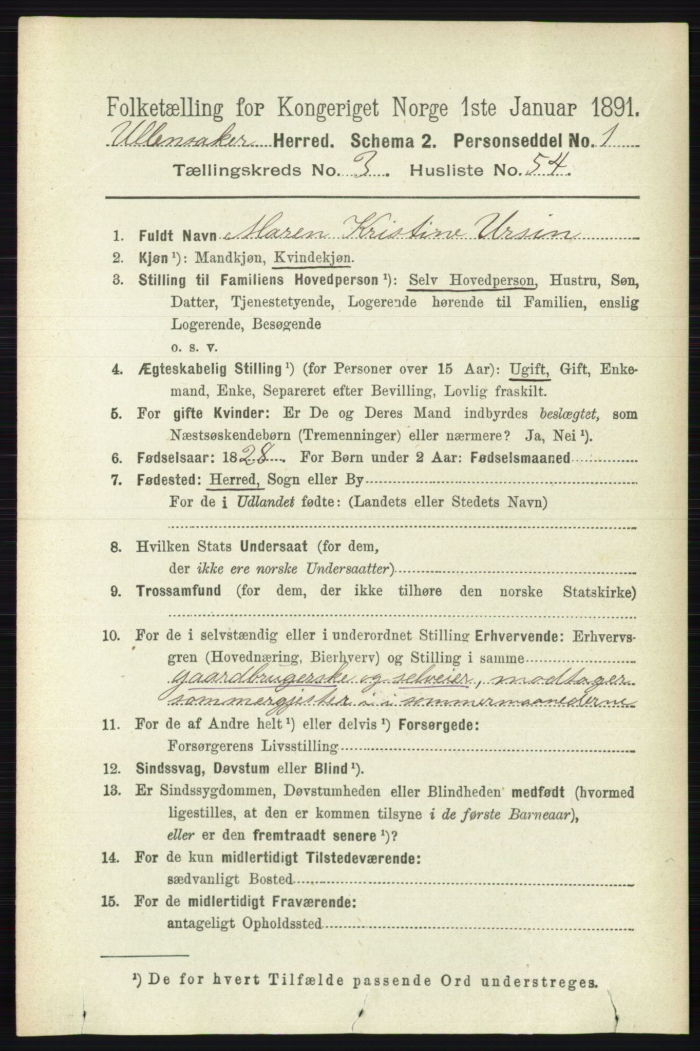 RA, 1891 census for 0235 Ullensaker, 1891, p. 1419