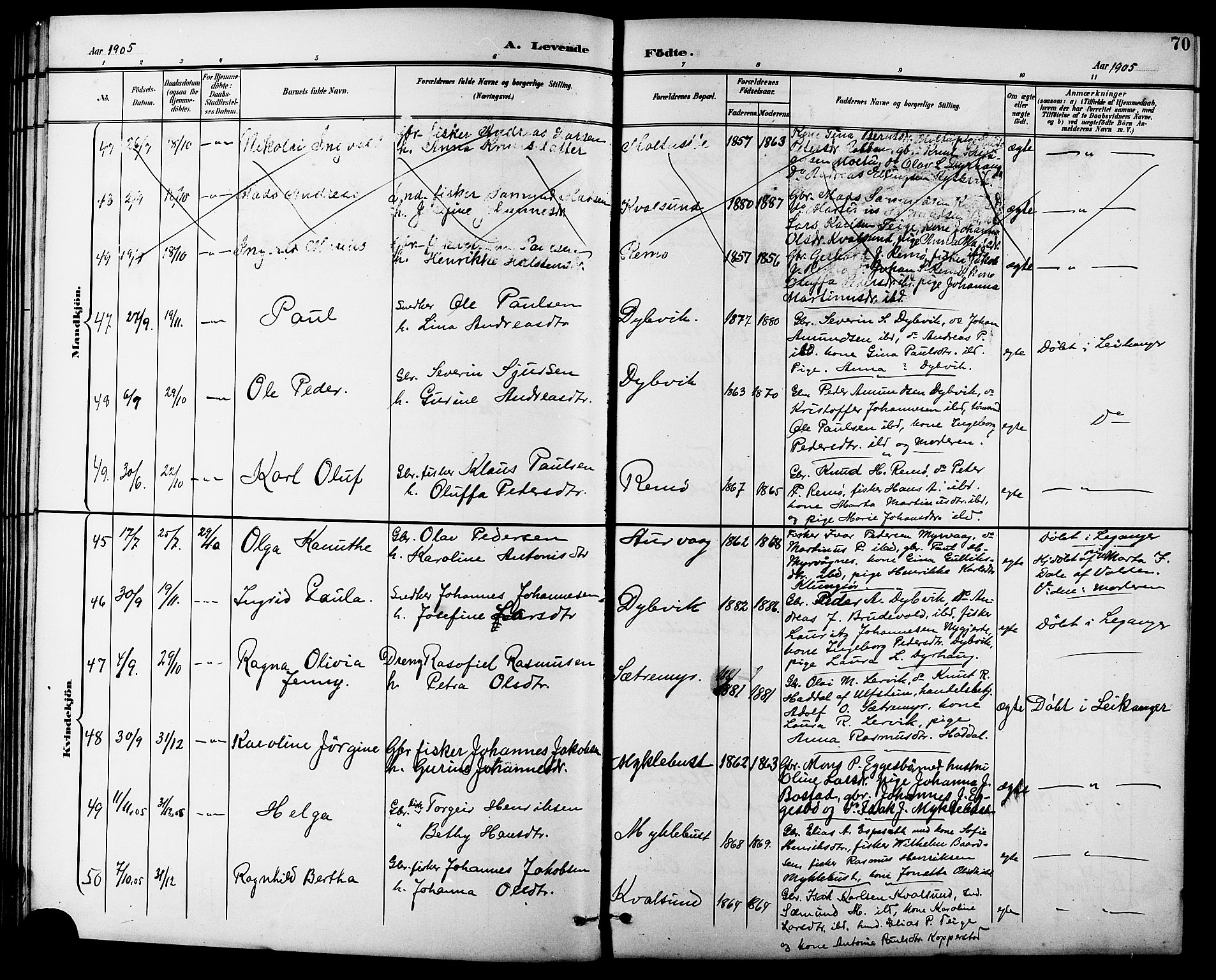 Ministerialprotokoller, klokkerbøker og fødselsregistre - Møre og Romsdal, AV/SAT-A-1454/507/L0082: Parish register (copy) no. 507C05, 1896-1914, p. 70