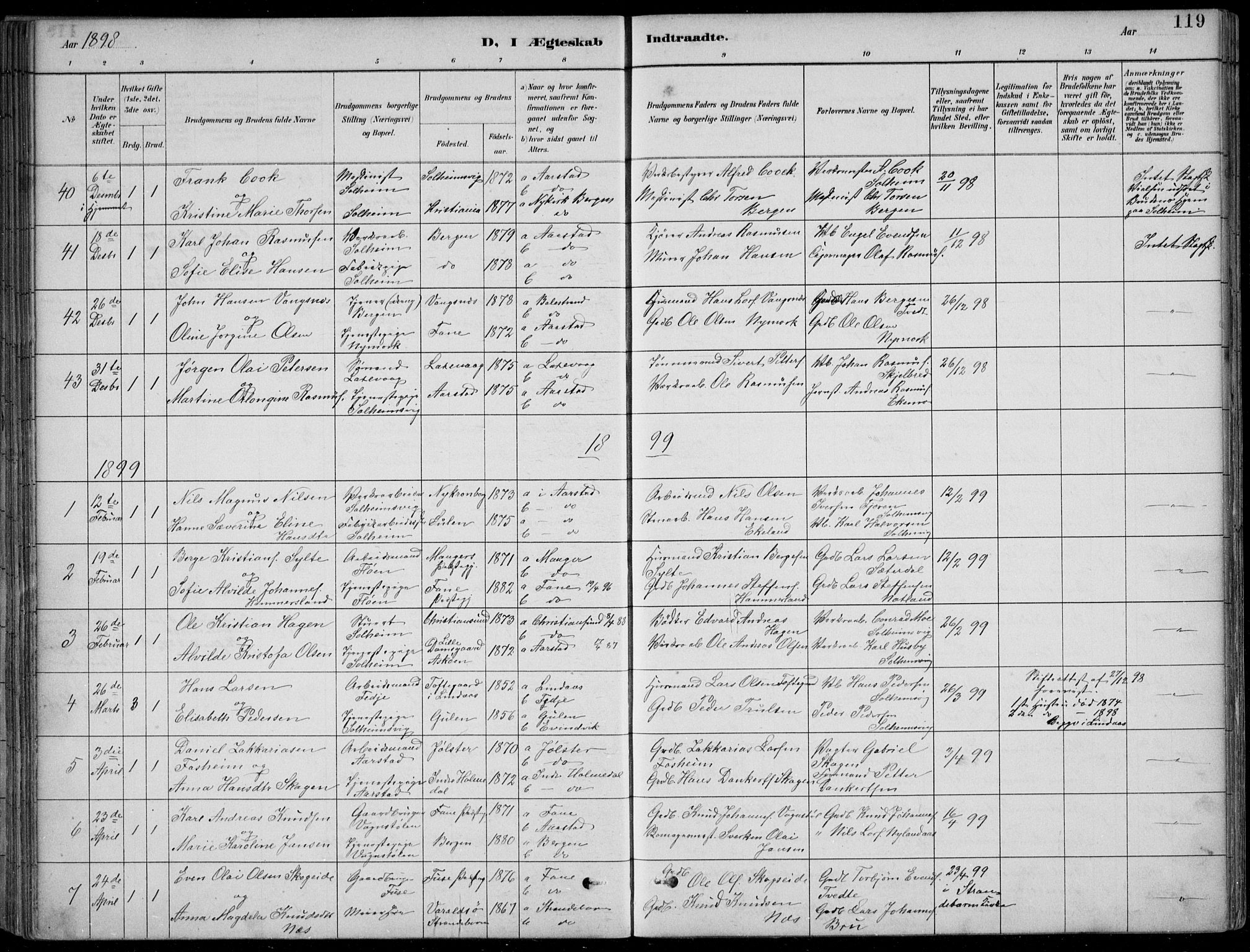 Årstad Sokneprestembete, SAB/A-79301/H/Hab/L0011: Parish register (copy) no. B 1, 1886-1901, p. 119