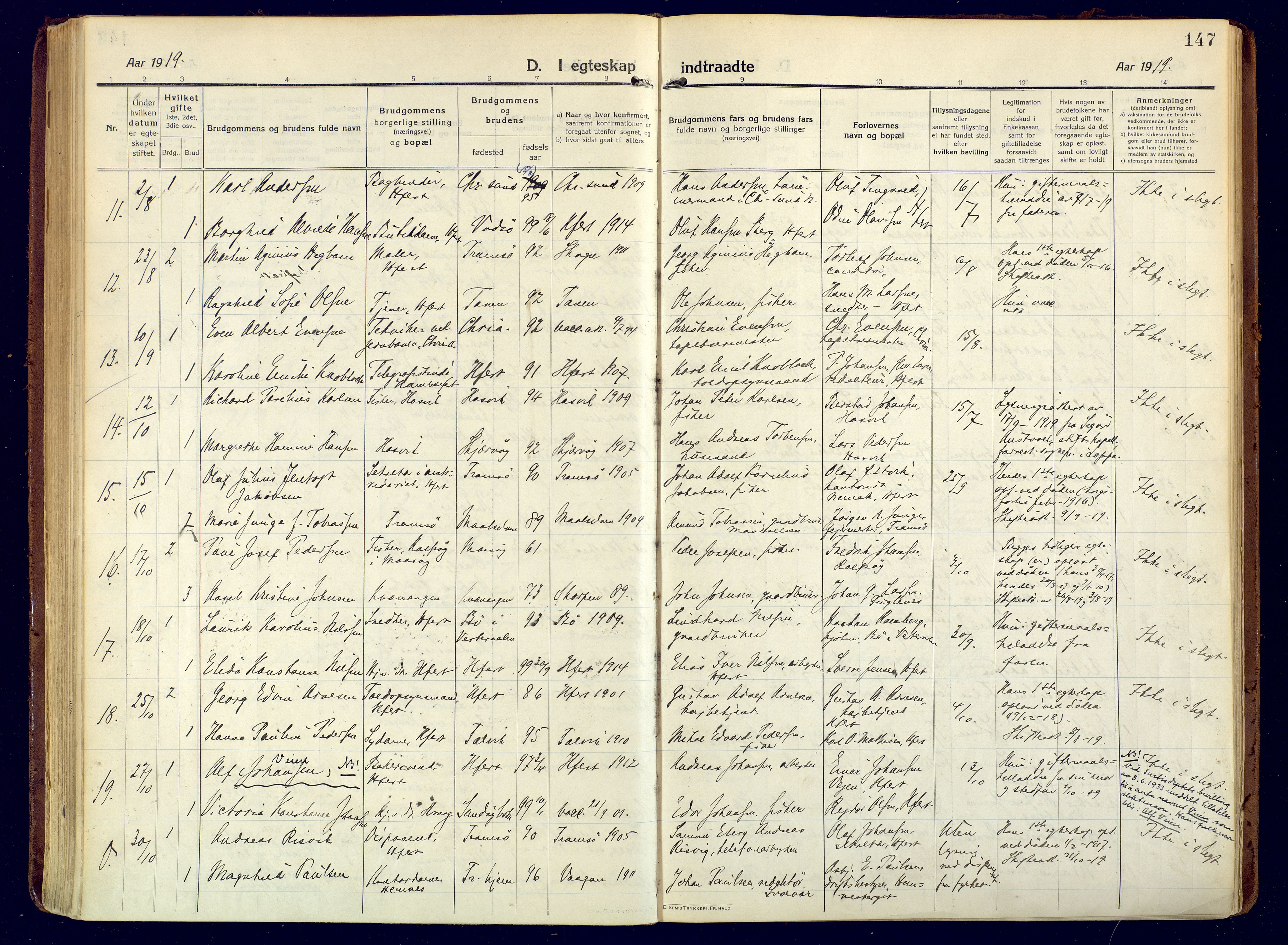 Hammerfest sokneprestkontor, SATØ/S-1347/H/Ha/L0015.kirke: Parish register (official) no. 15, 1916-1923, p. 147