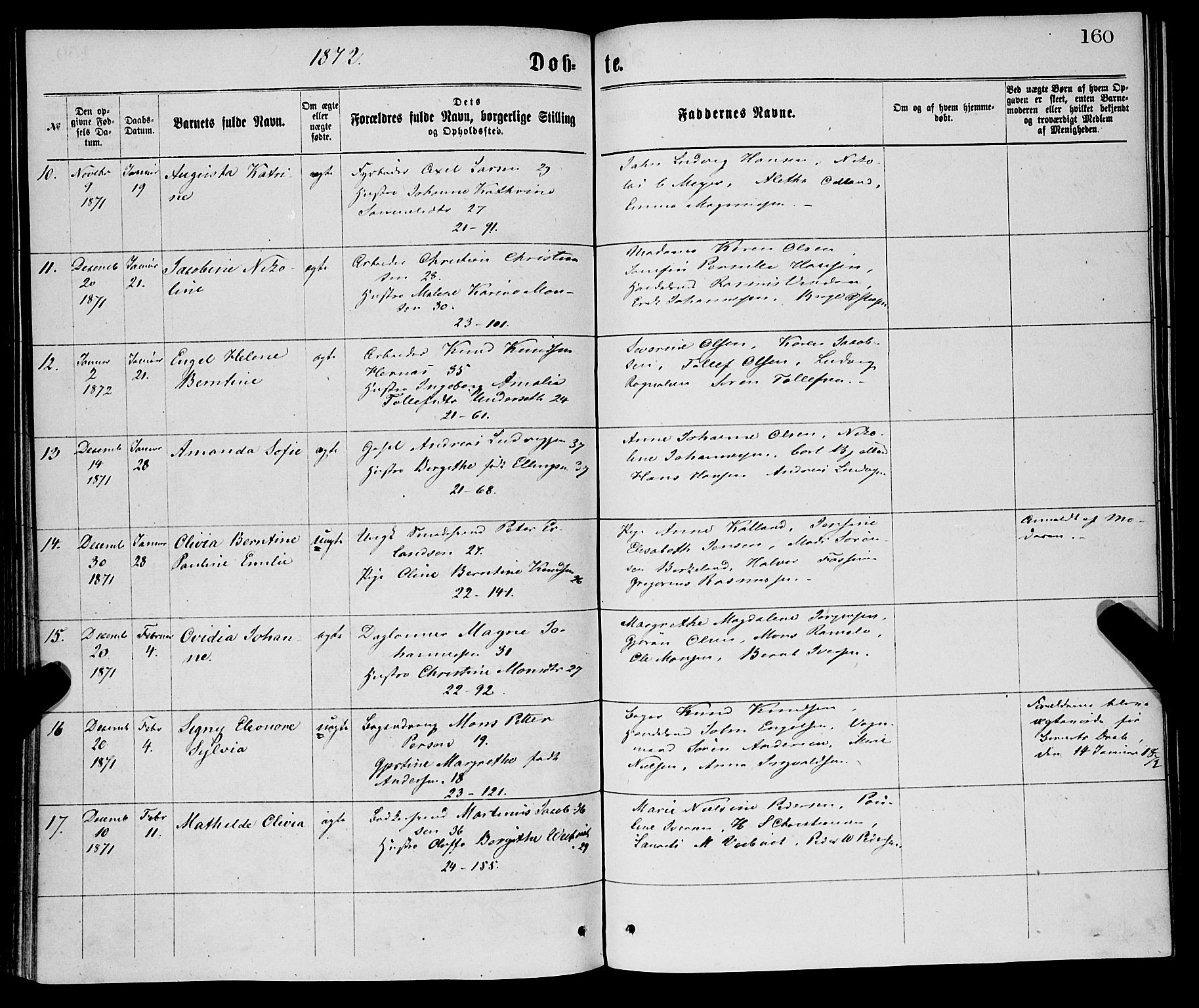 Korskirken sokneprestembete, AV/SAB-A-76101/H/Haa/L0020: Parish register (official) no. B 6, 1871-1878, p. 160