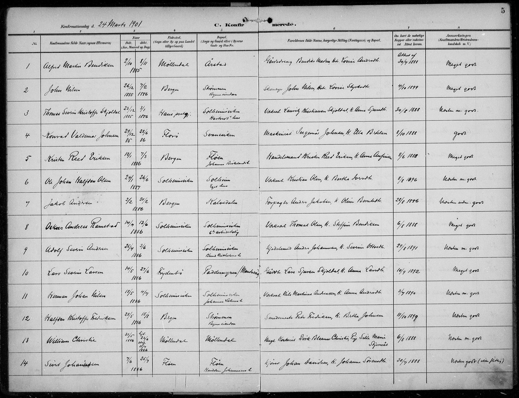 Årstad Sokneprestembete, SAB/A-79301/H/Haa/L0007: Parish register (official) no. B 2, 1901-1914, p. 5