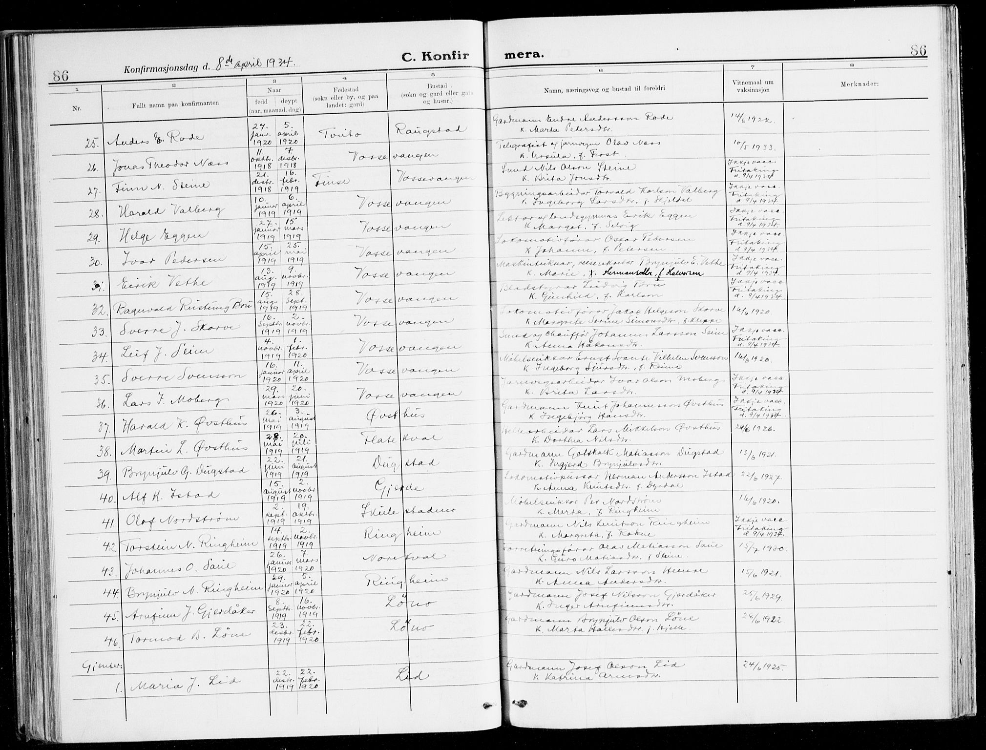 Voss sokneprestembete, AV/SAB-A-79001/H/Haa: Parish register (official) no. B 3, 1922-1942, p. 86