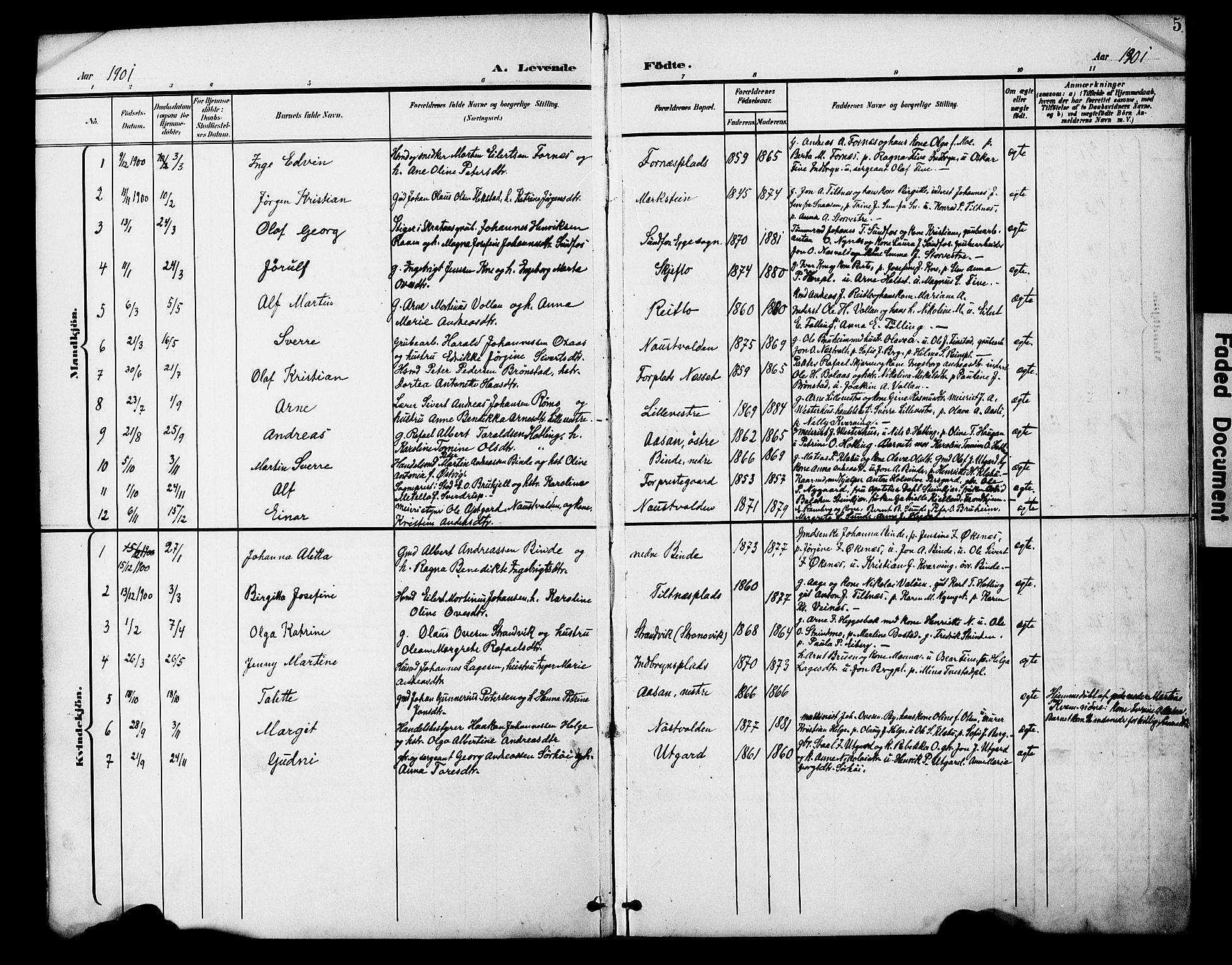 Ministerialprotokoller, klokkerbøker og fødselsregistre - Nord-Trøndelag, SAT/A-1458/746/L0452: Parish register (official) no. 746A09, 1900-1908, p. 5