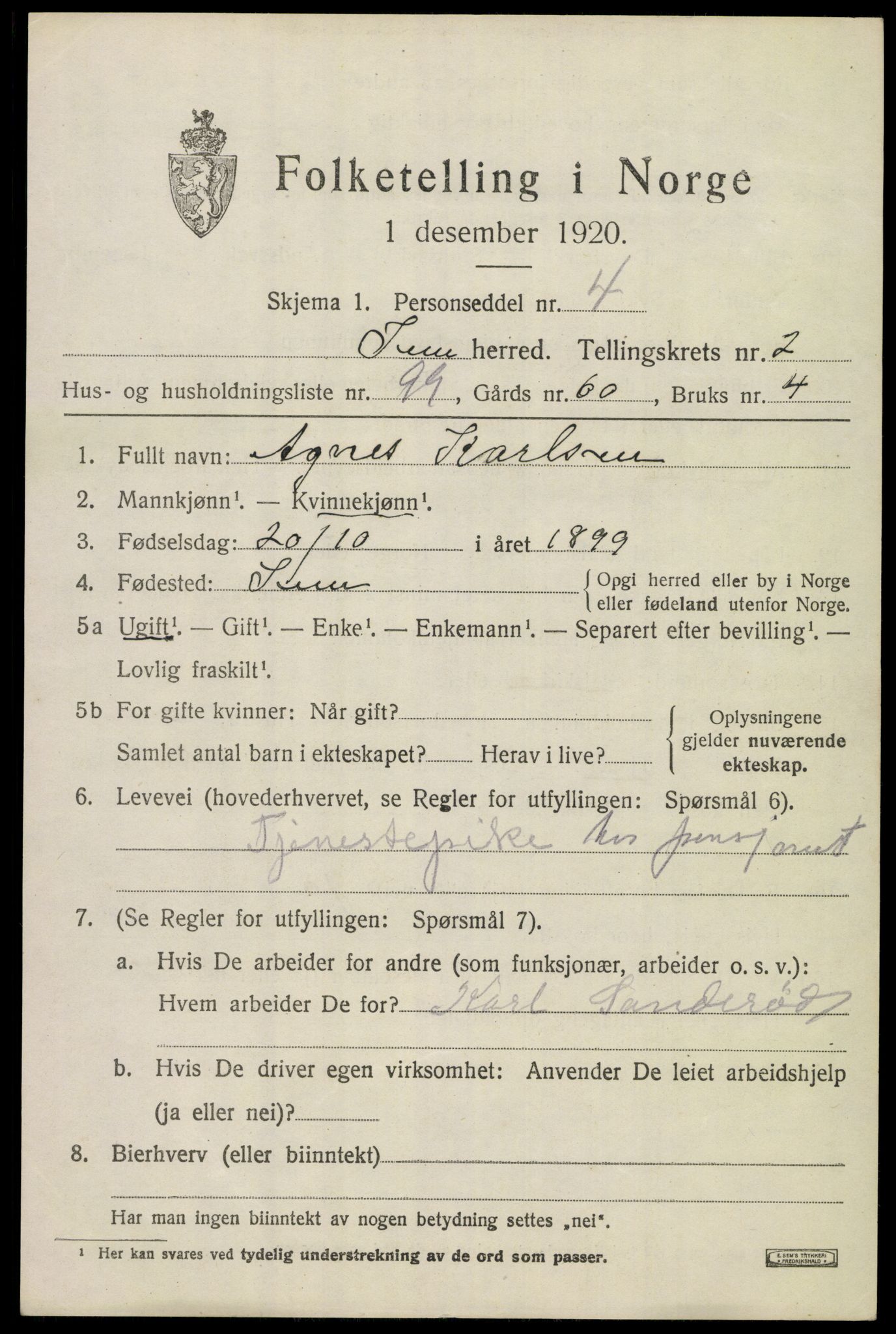 SAKO, 1920 census for Sem, 1920, p. 6311