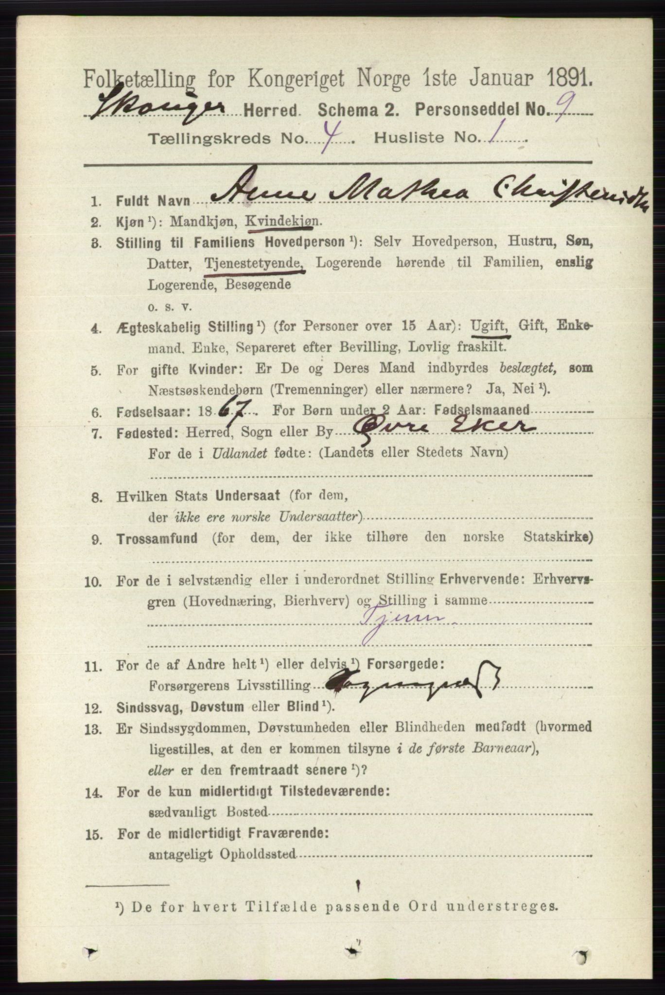 RA, 1891 census for 0712 Skoger, 1891, p. 2269