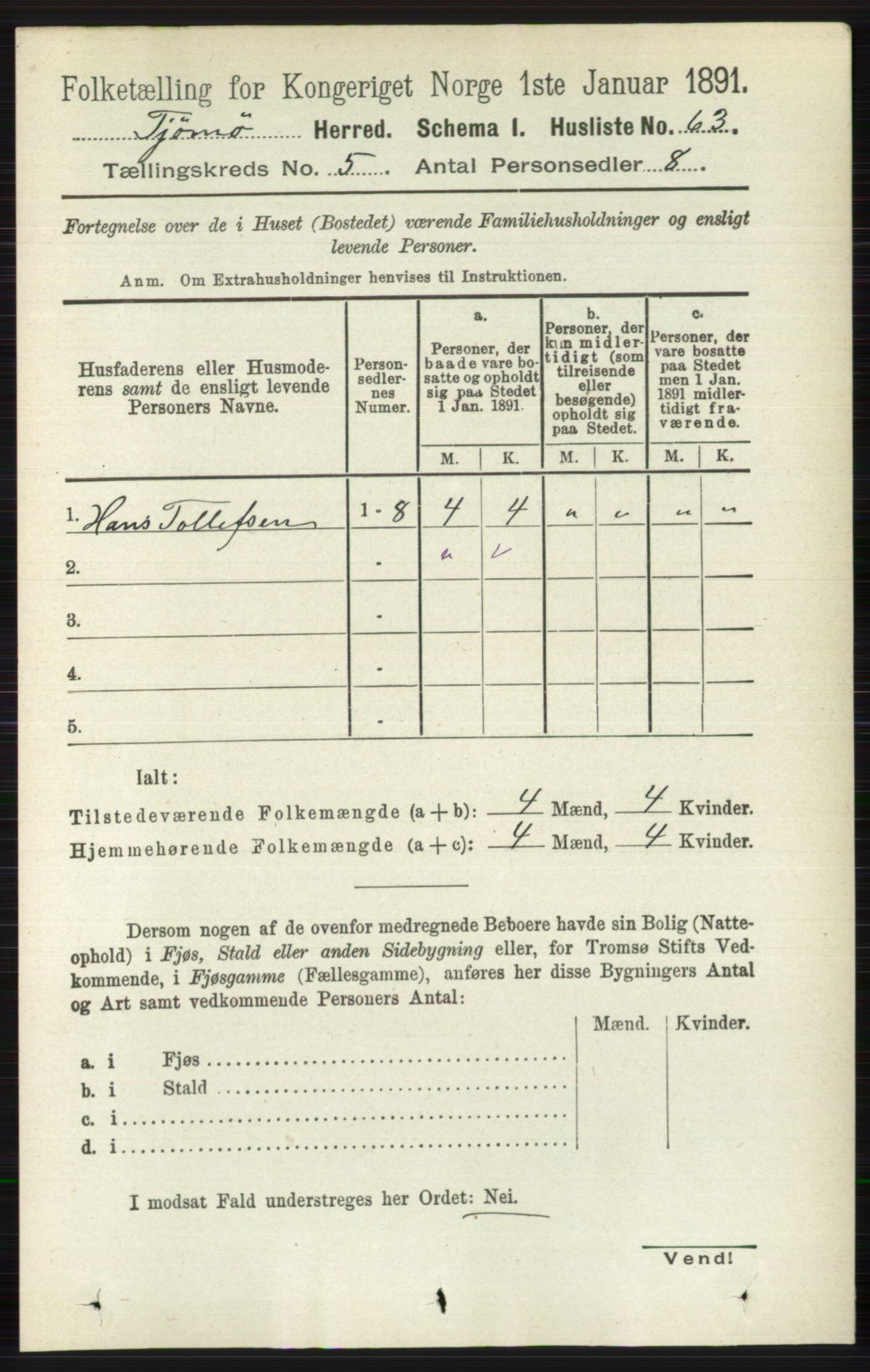 RA, 1891 census for 0723 Tjøme, 1891, p. 1663