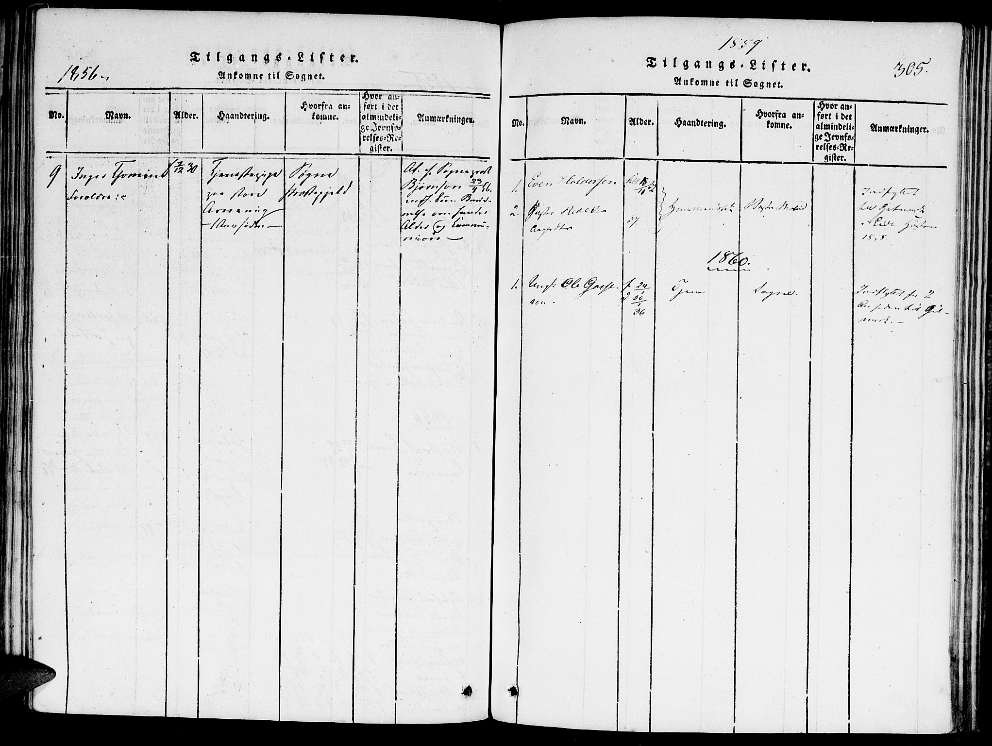 Hommedal sokneprestkontor, SAK/1111-0023/F/Fa/Faa/L0001: Parish register (official) no. A 1, 1816-1860, p. 305
