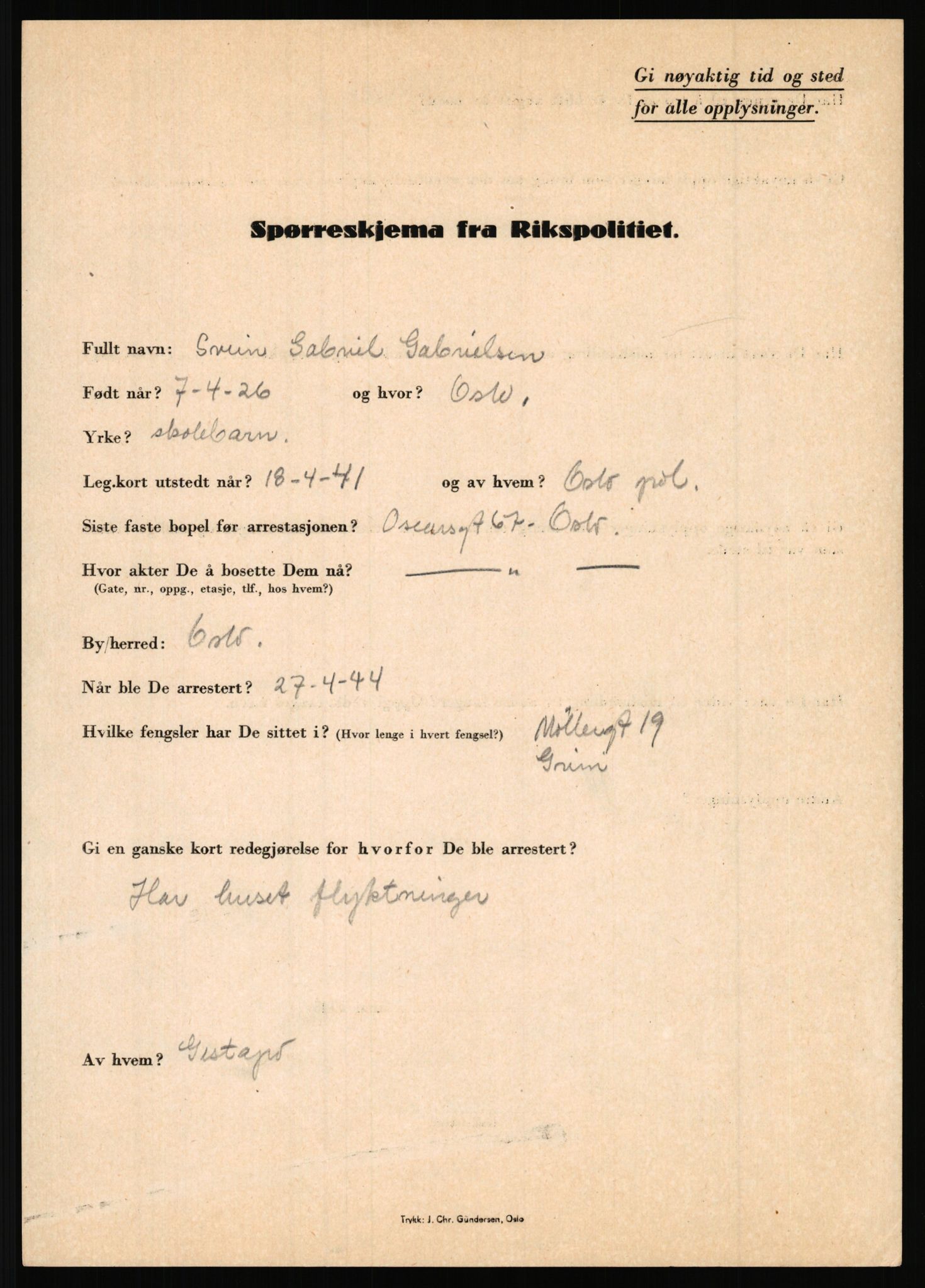 Rikspolitisjefen, AV/RA-S-1560/L/L0004: Eriksen, Alf - Geving, Øivind, 1940-1945, p. 1051