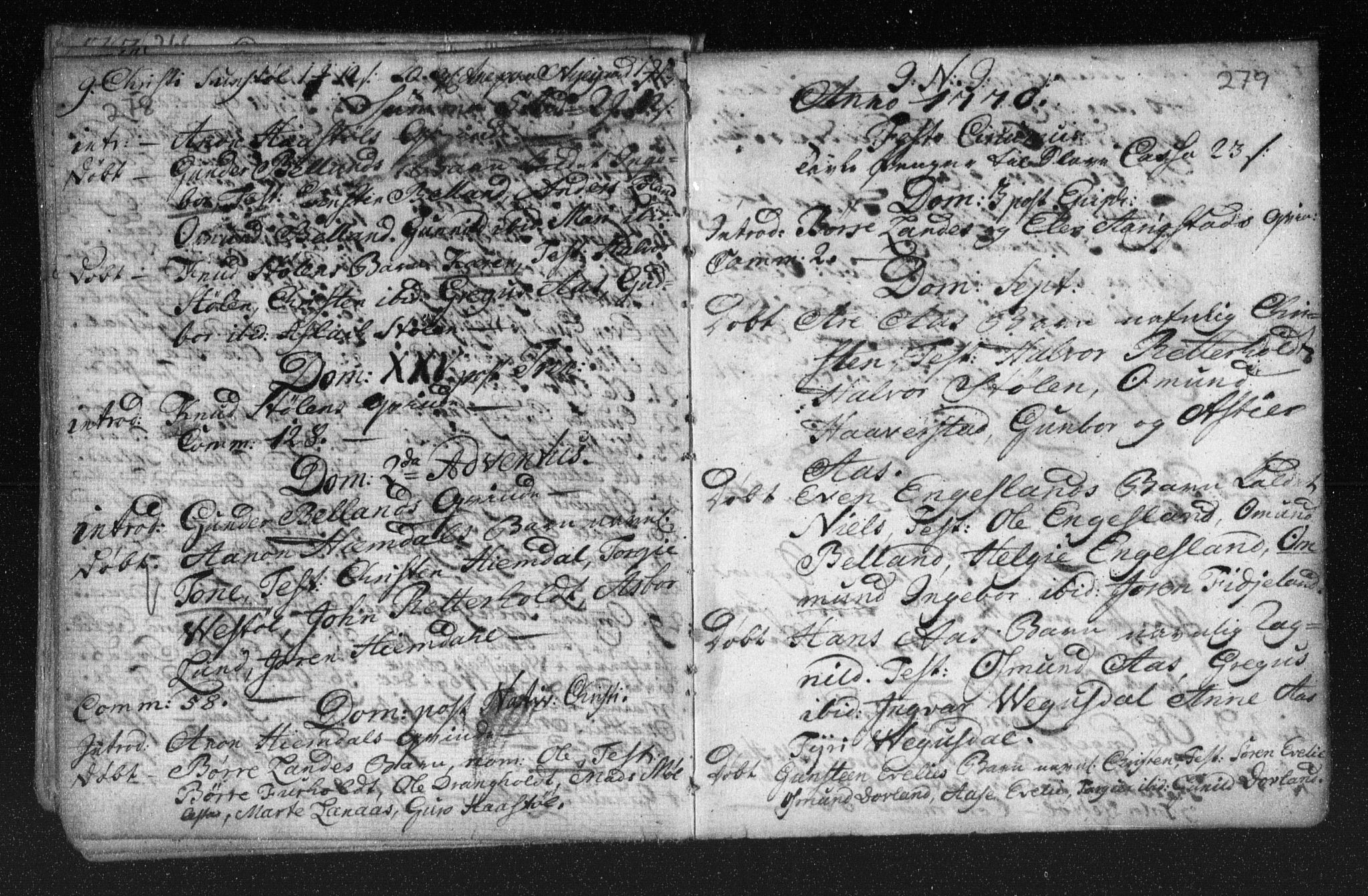 Herefoss sokneprestkontor, AV/SAK-1111-0019/F/Fa/Fab/L0001: Parish register (official) no. A 1, 1704-1779, p. 278-279