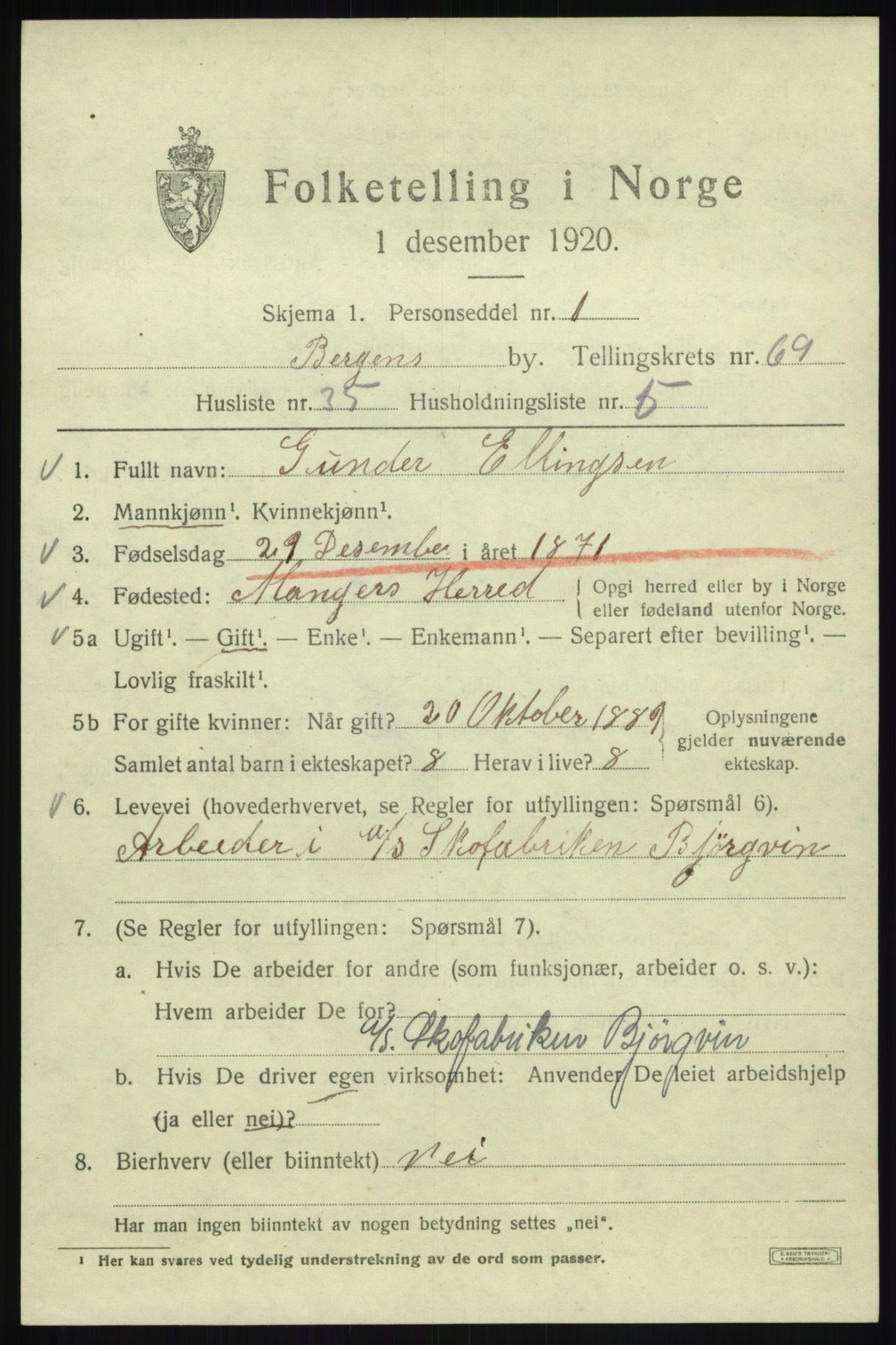 SAB, 1920 census for Bergen, 1920, p. 138609