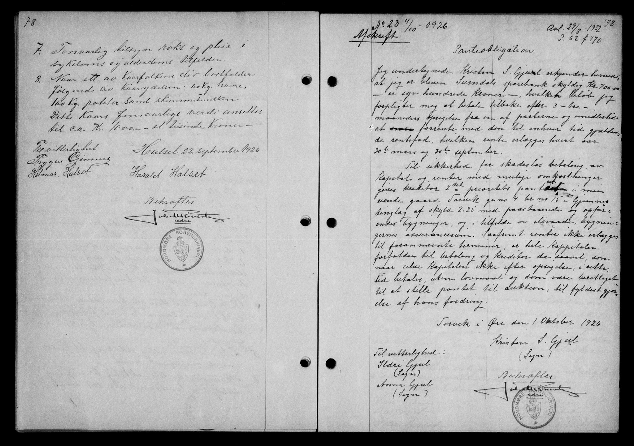 Nordmøre sorenskriveri, AV/SAT-A-4132/1/2/2Ca/L0061: Mortgage book no. 51, 1926-1927, Deed date: 11.10.1926