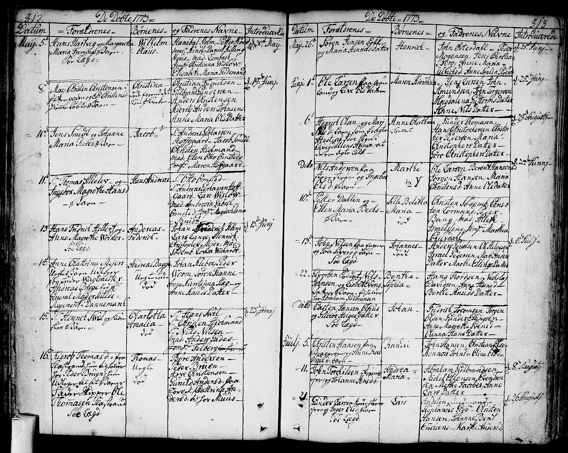 Bragernes kirkebøker, SAKO/A-6/F/Fa/L0005: Parish register (official) no. I 5, 1759-1781, p. 312-313