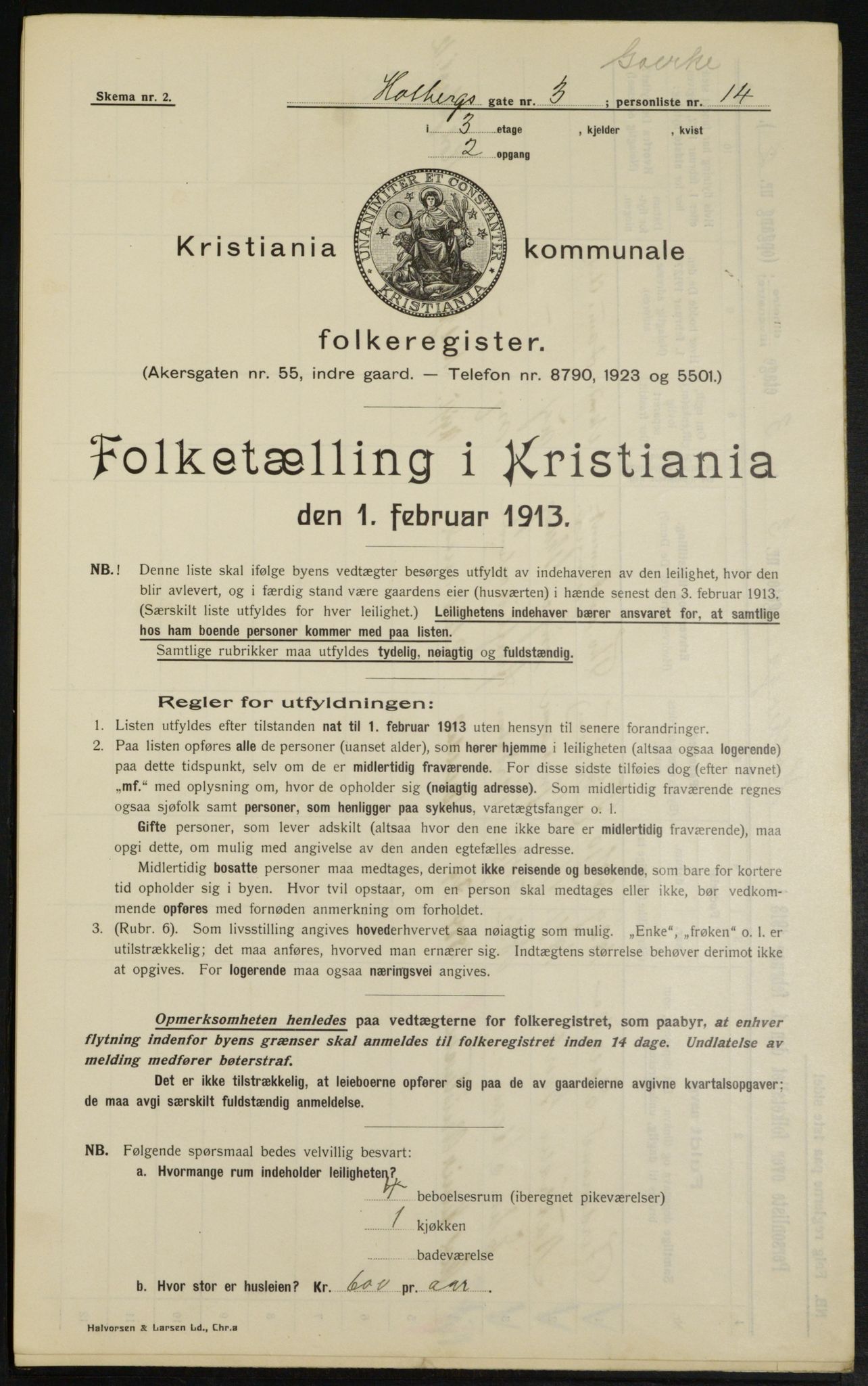 OBA, Municipal Census 1913 for Kristiania, 1913, p. 40072