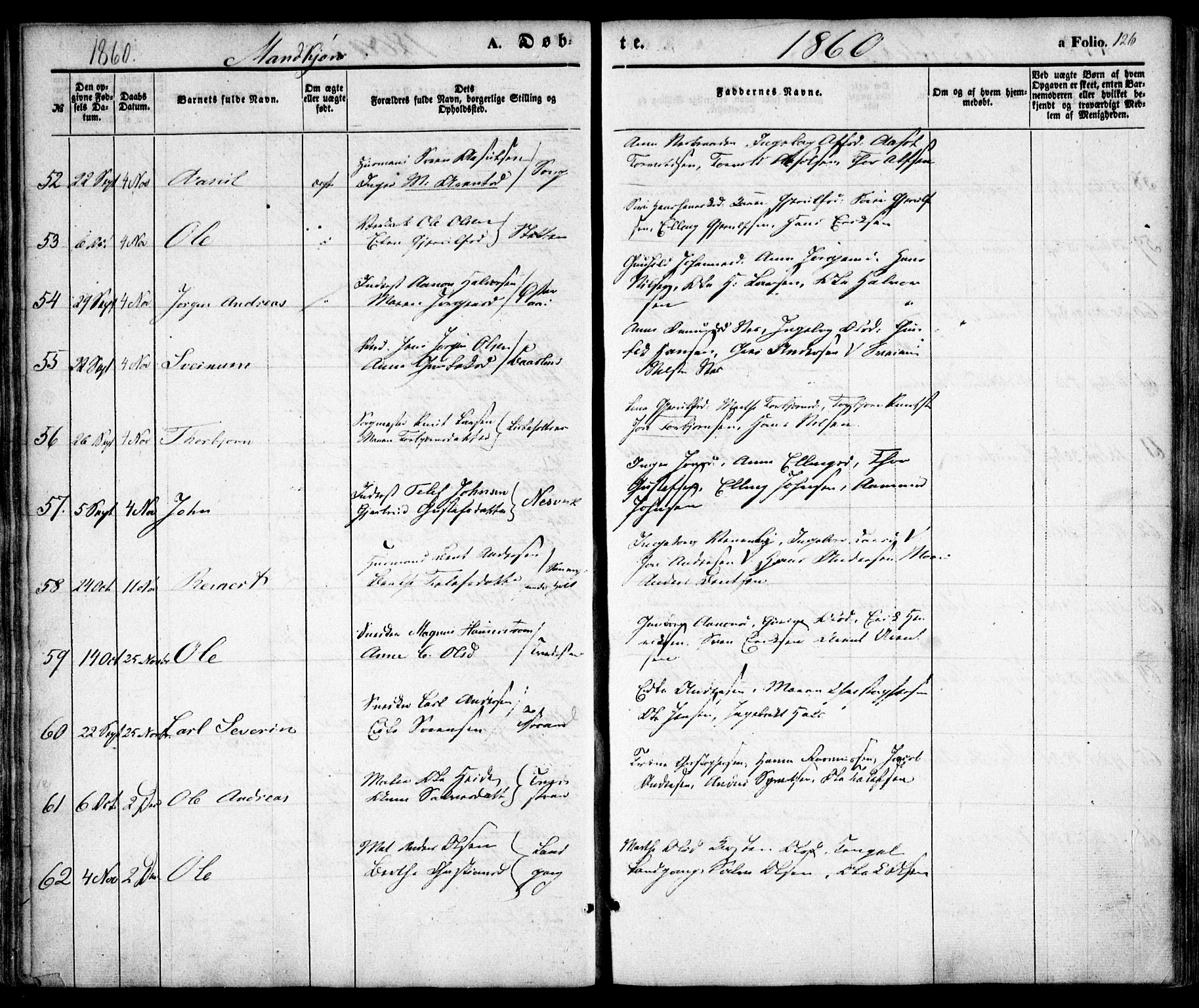 Holt sokneprestkontor, AV/SAK-1111-0021/F/Fa/L0008: Parish register (official) no. A 8, 1849-1860, p. 126