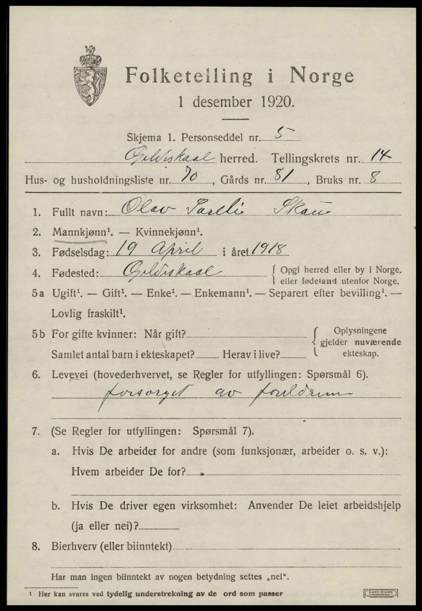 SAT, 1920 census for Gildeskål, 1920, p. 9718