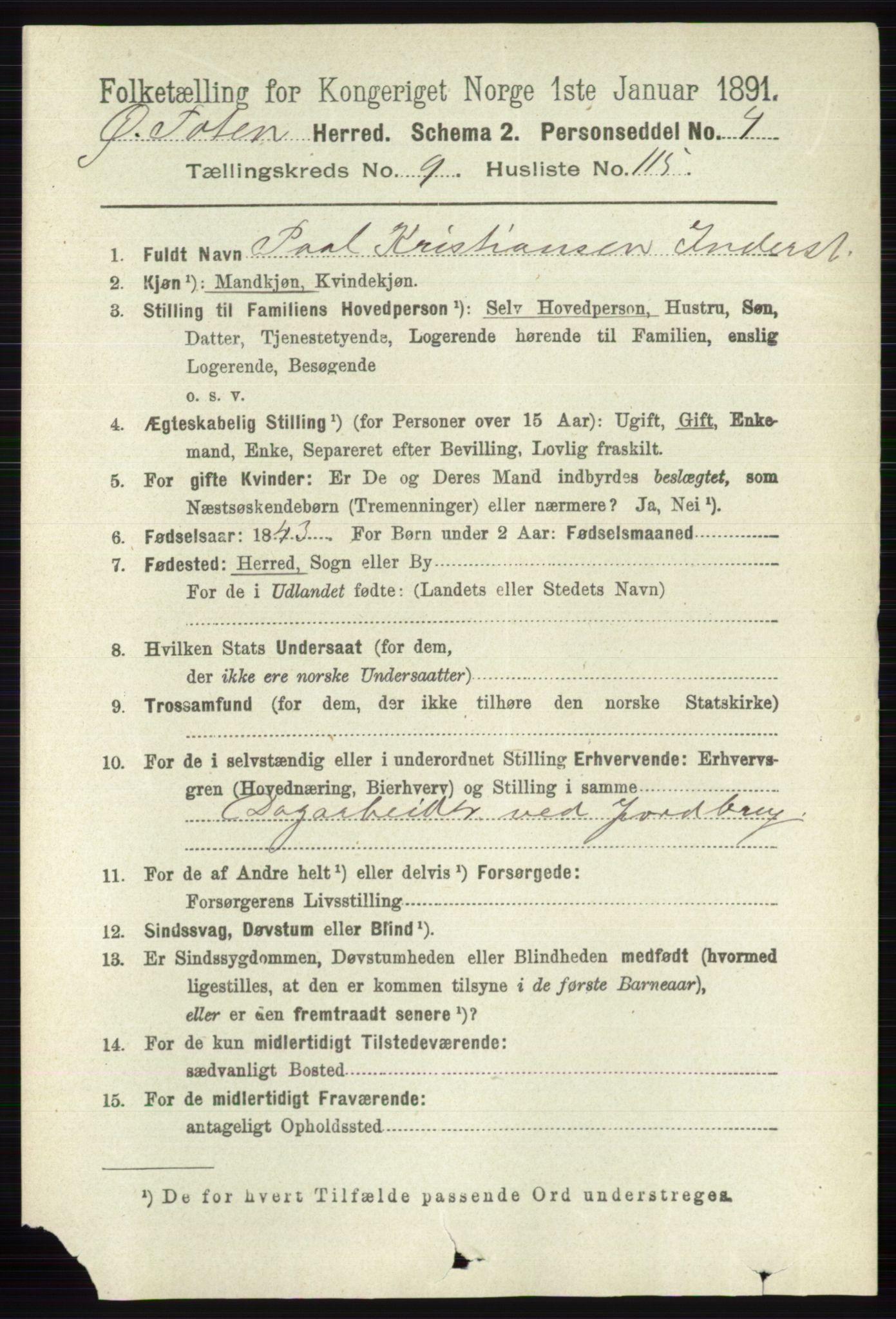 RA, 1891 census for 0528 Østre Toten, 1891, p. 6289