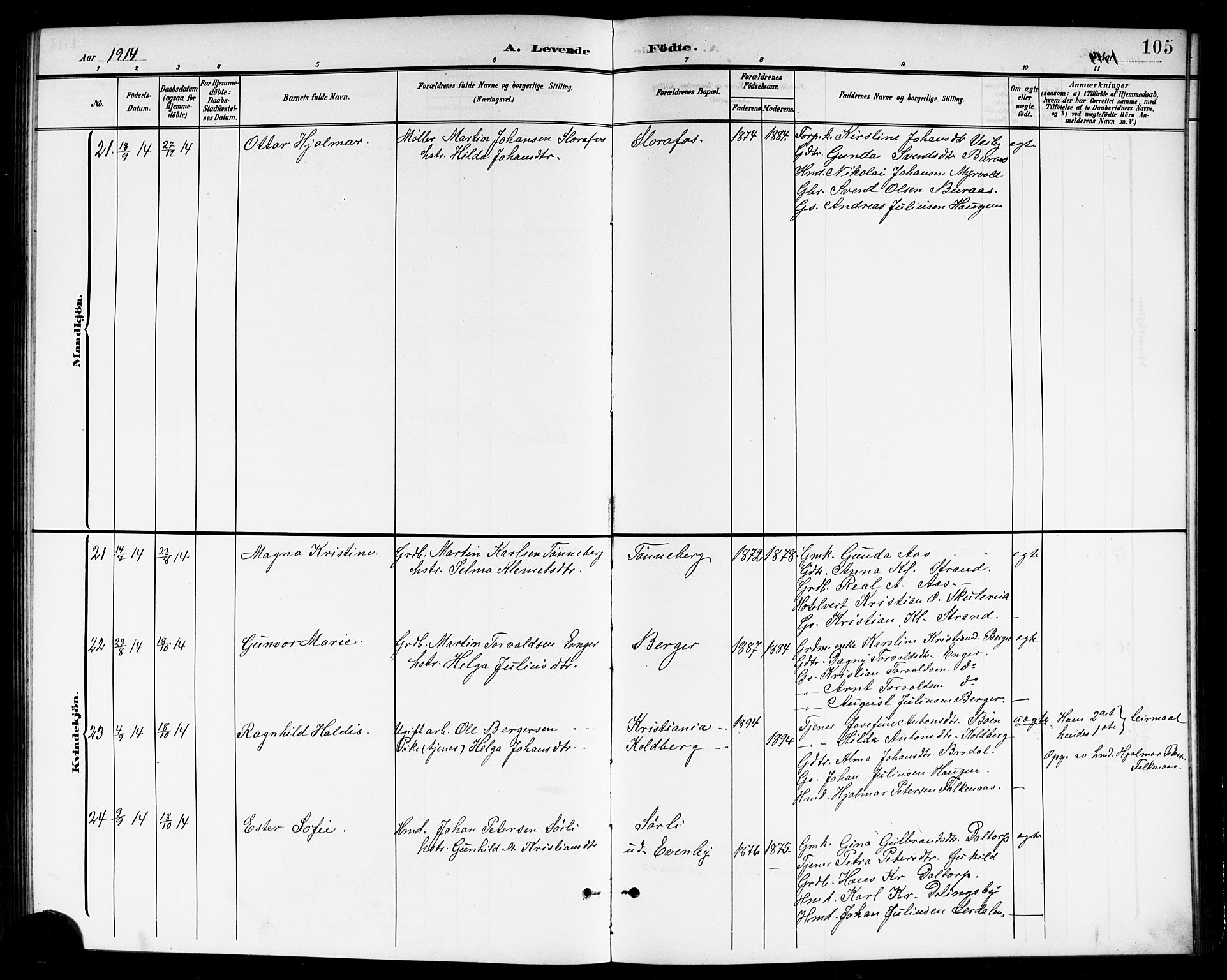 Høland prestekontor Kirkebøker, SAO/A-10346a/G/Gb/L0001: Parish register (copy) no. II 1, 1902-1919, p. 105