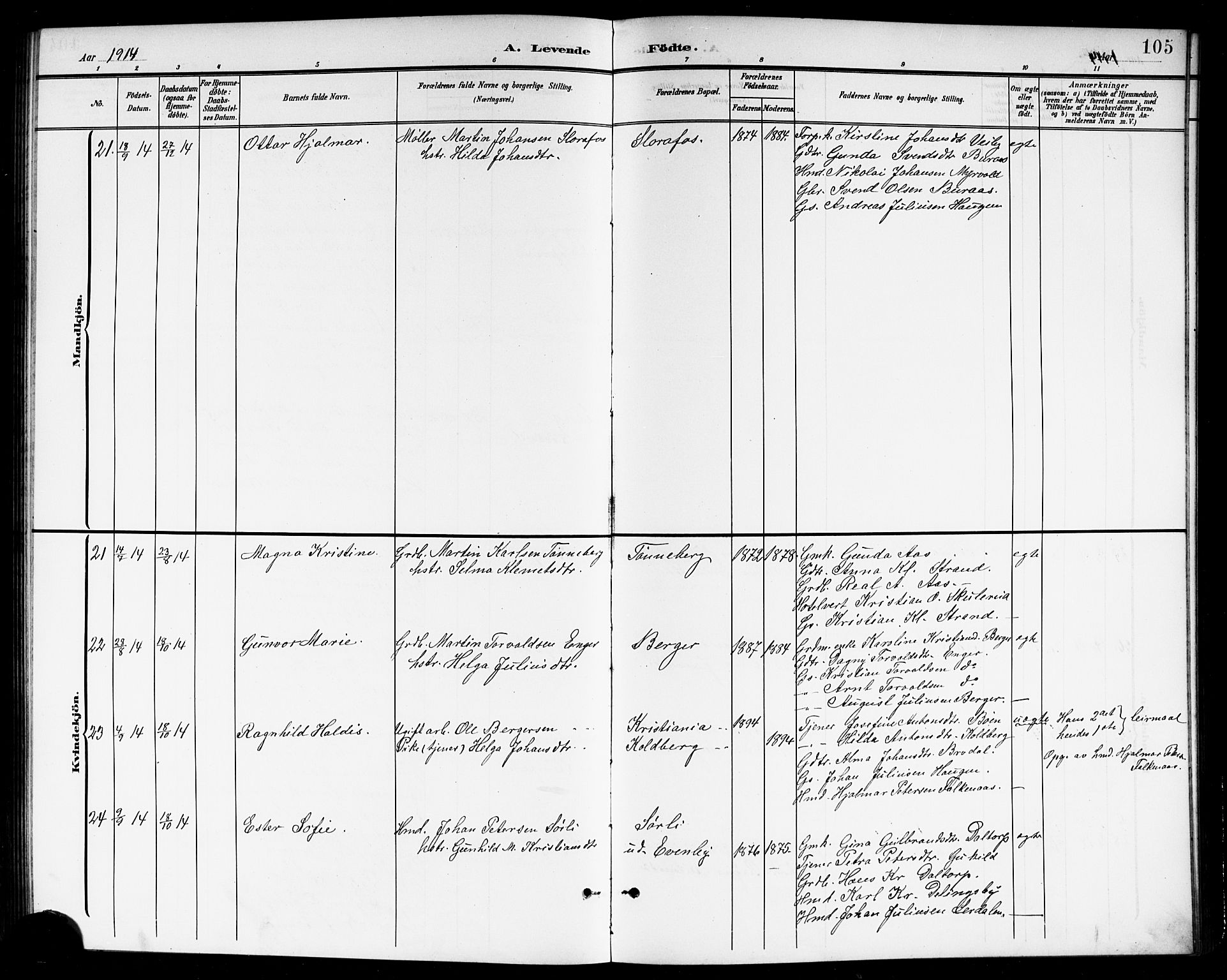 Høland prestekontor Kirkebøker, AV/SAO-A-10346a/G/Gb/L0001: Parish register (copy) no. II 1, 1902-1919, p. 105